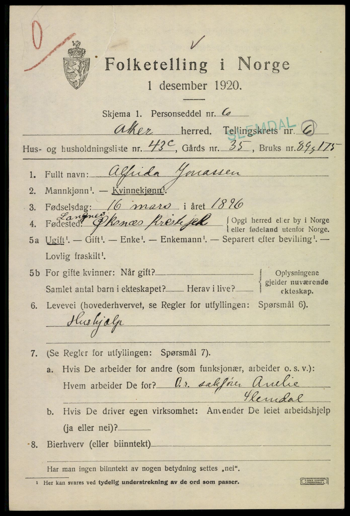 SAO, 1920 census for Aker, 1920, p. 34886