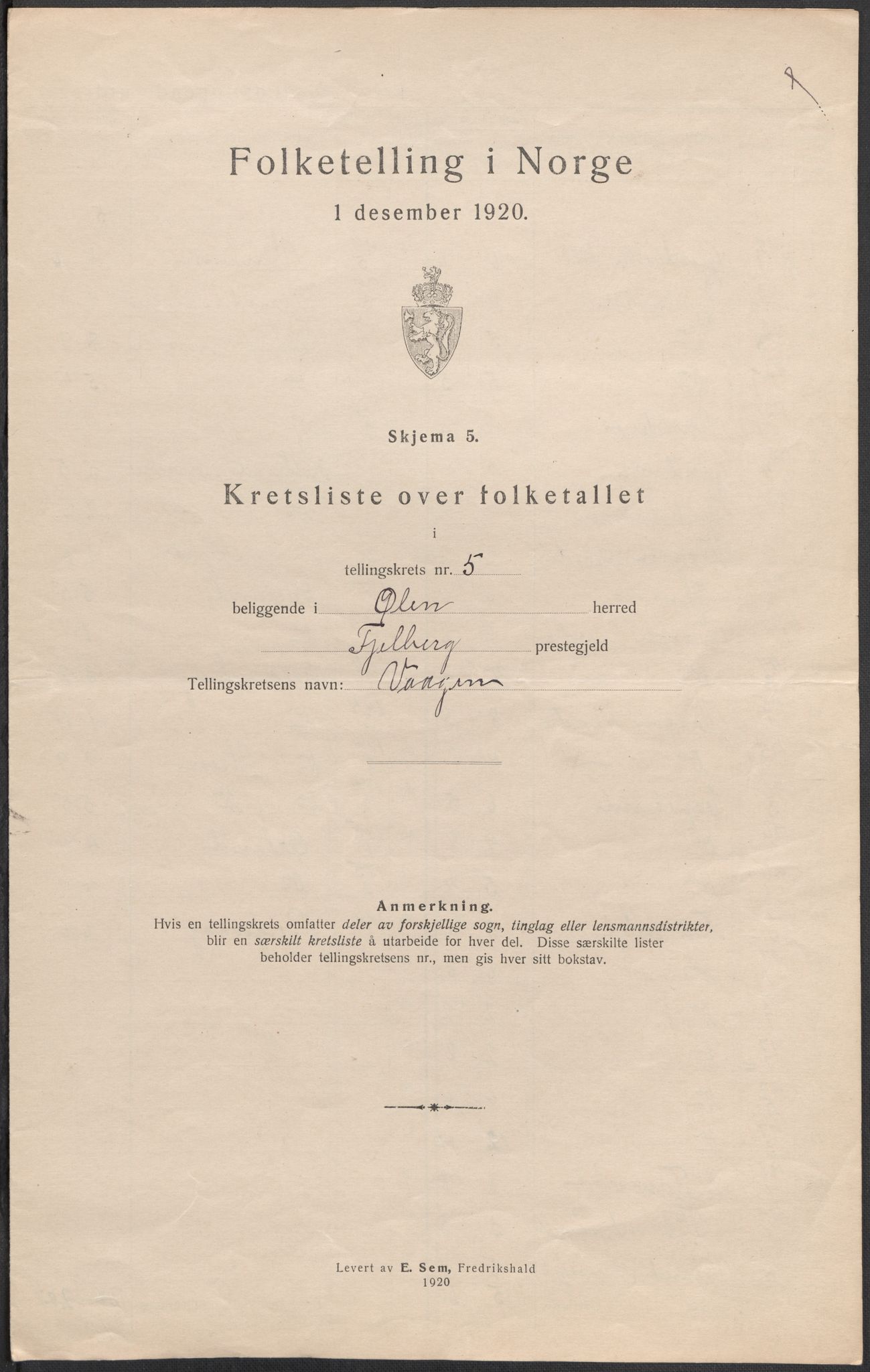 SAB, 1920 census for Ølen, 1920, p. 18