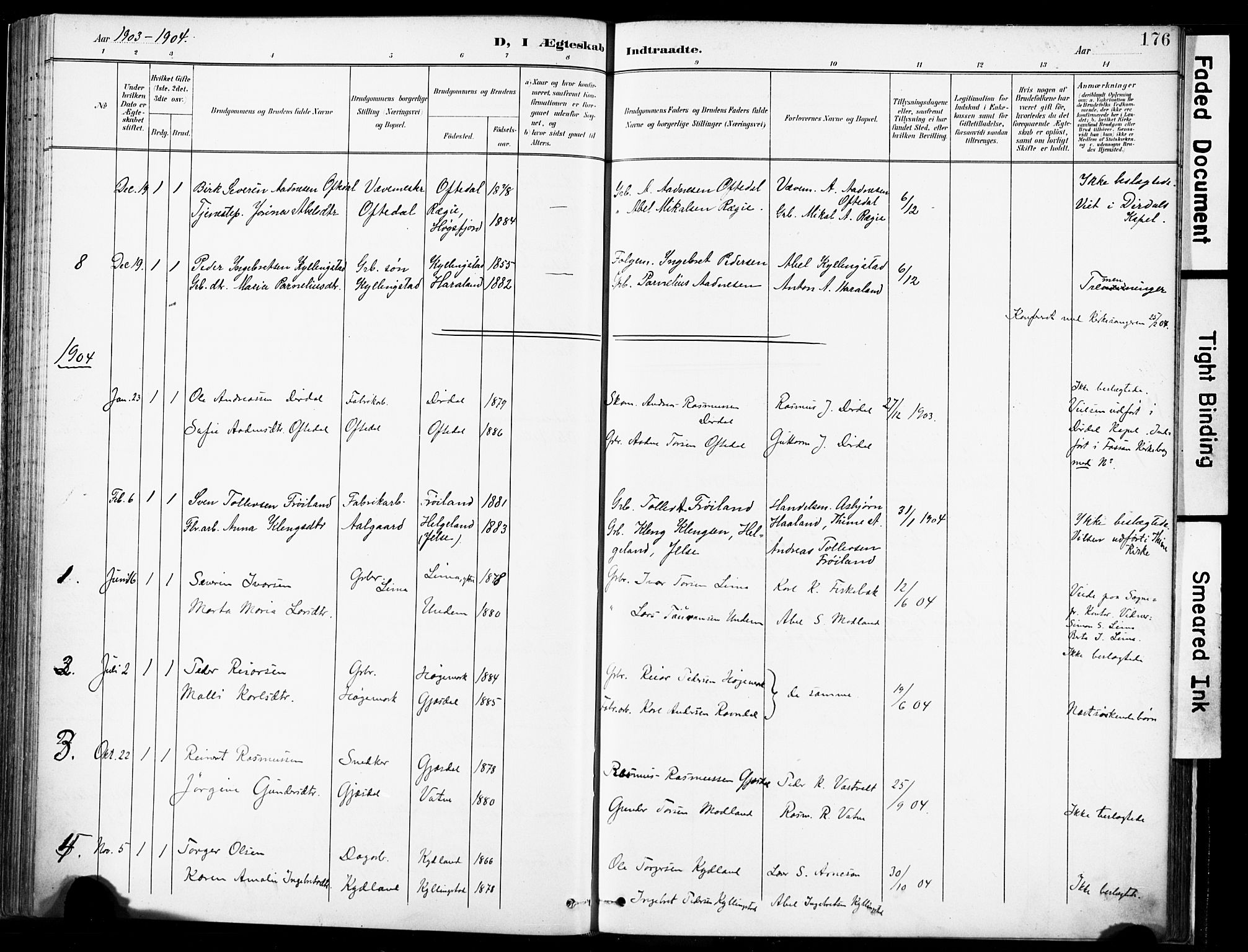 Lye sokneprestkontor, SAST/A-101794/001/30BA/L0012: Parish register (official) no. A 11, 1896-1909, p. 176
