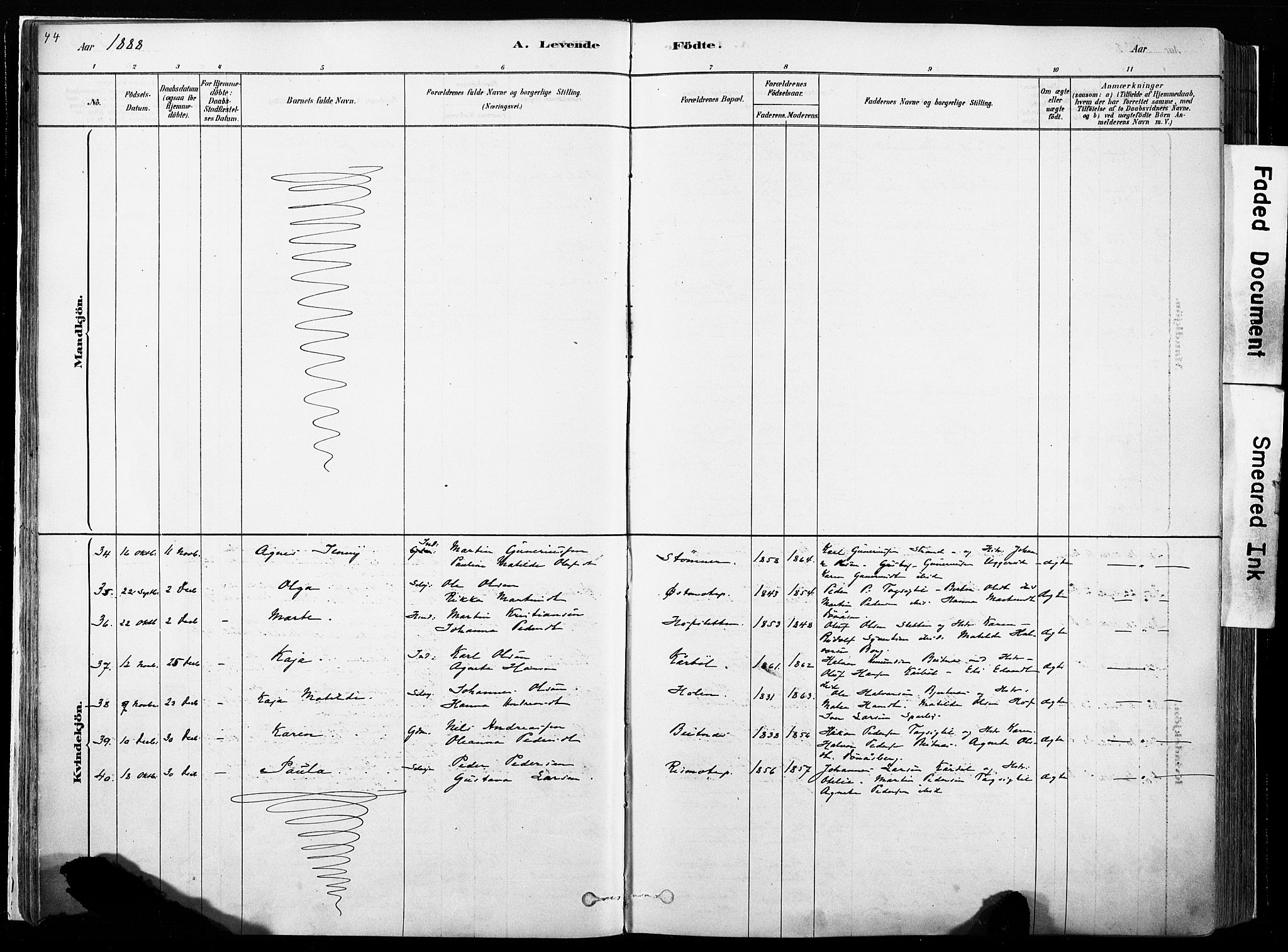 Hof prestekontor, SAH/PREST-038/H/Ha/Haa/L0010: Parish register (official) no. 10, 1878-1909, p. 44
