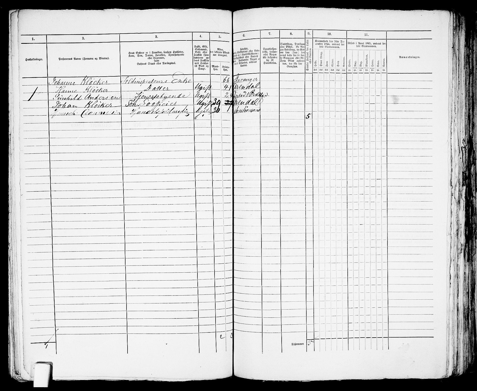 RA, 1865 census for Arendal, 1865, p. 530