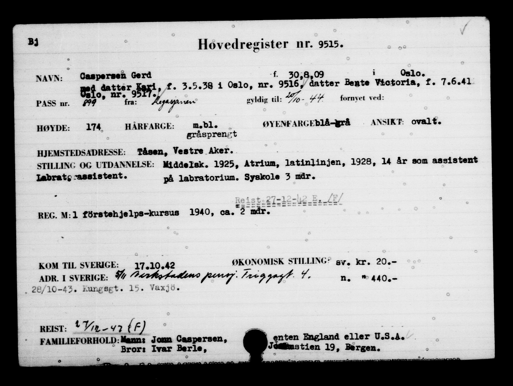 Utenriksstasjonene, Legasjonen i Stockholm, Flyktningkontoret, AV/RA-S-6753/V/Va/L0006: Kjesäterkartoteket, flyktninger med registreringsnr. 9400-12711, 1940-1945, p. 122
