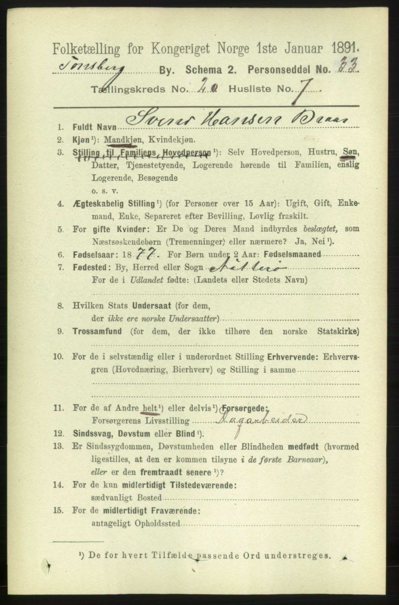 RA, 1891 census for 0705 Tønsberg, 1891, p. 5507
