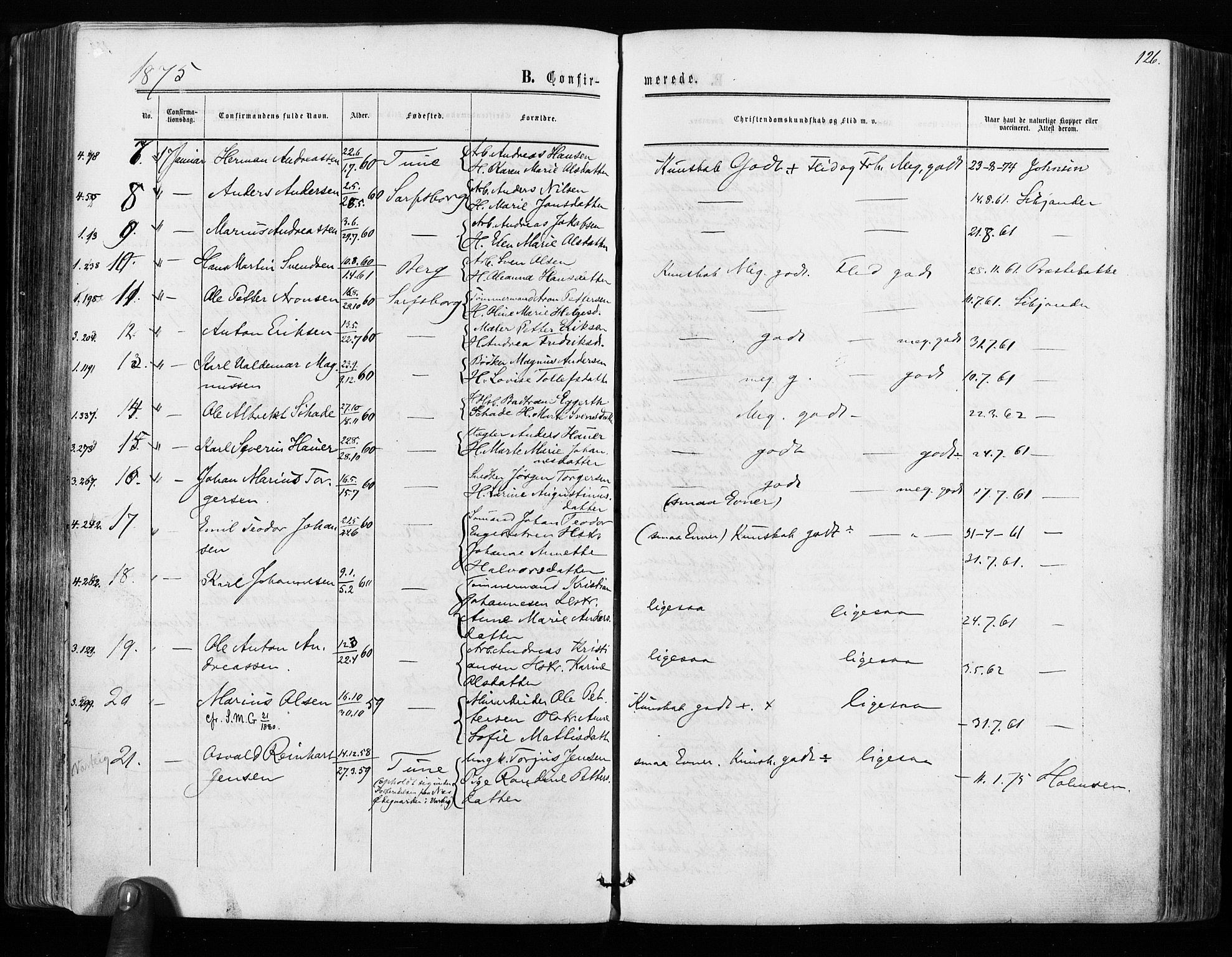 Sarpsborg prestekontor Kirkebøker, AV/SAO-A-2006/F/Fa/L0002: Parish register (official) no. 2, 1869-1877, p. 126