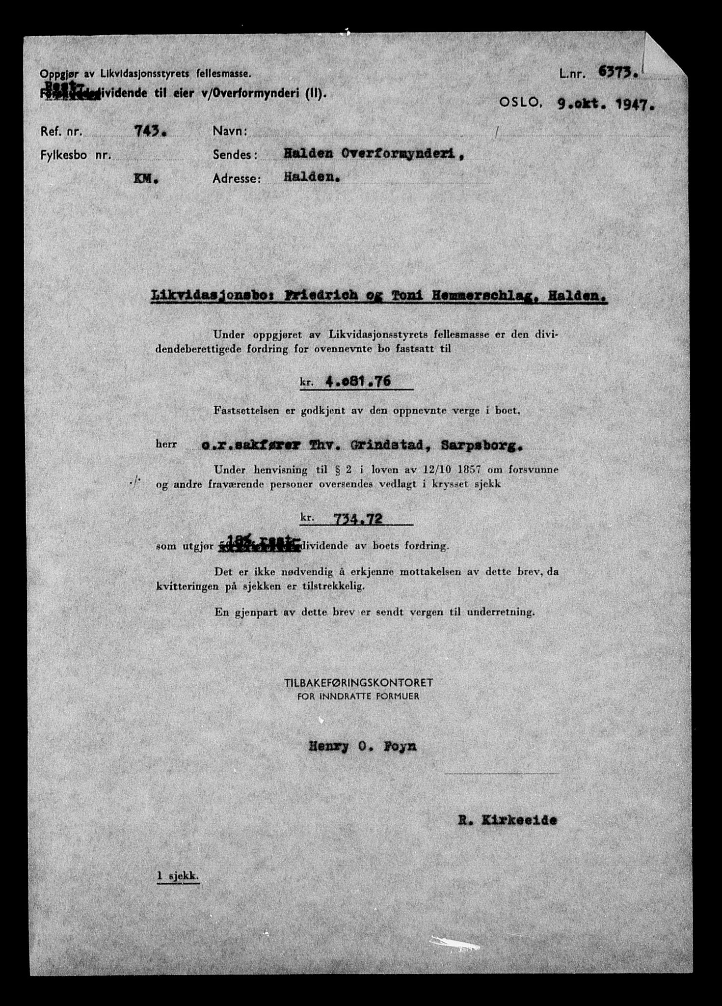 Justisdepartementet, Tilbakeføringskontoret for inndratte formuer, RA/S-1564/H/Hc/Hcd/L0998: --, 1945-1947, p. 82
