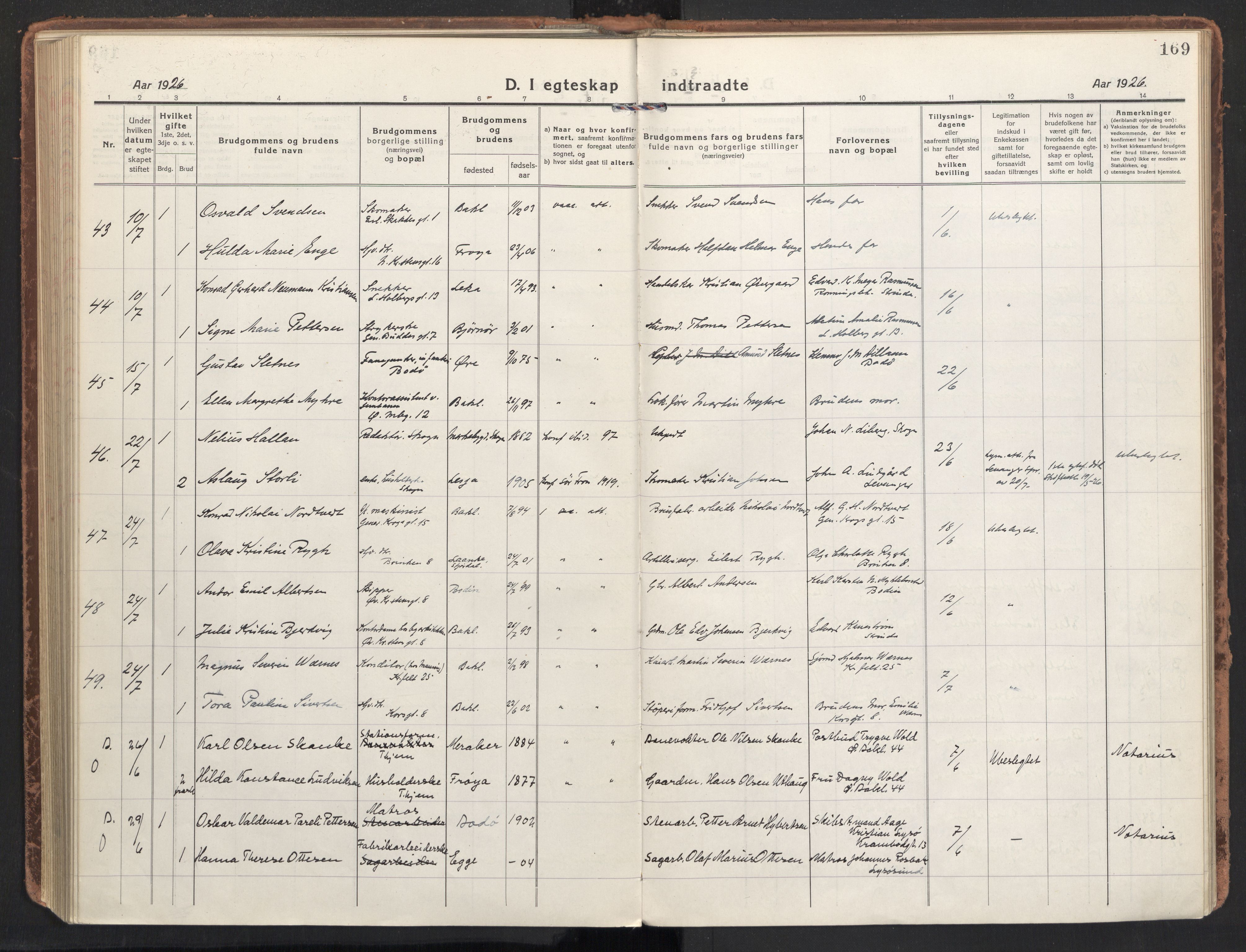 Ministerialprotokoller, klokkerbøker og fødselsregistre - Sør-Trøndelag, SAT/A-1456/604/L0206: Parish register (official) no. 604A26, 1917-1931, p. 169