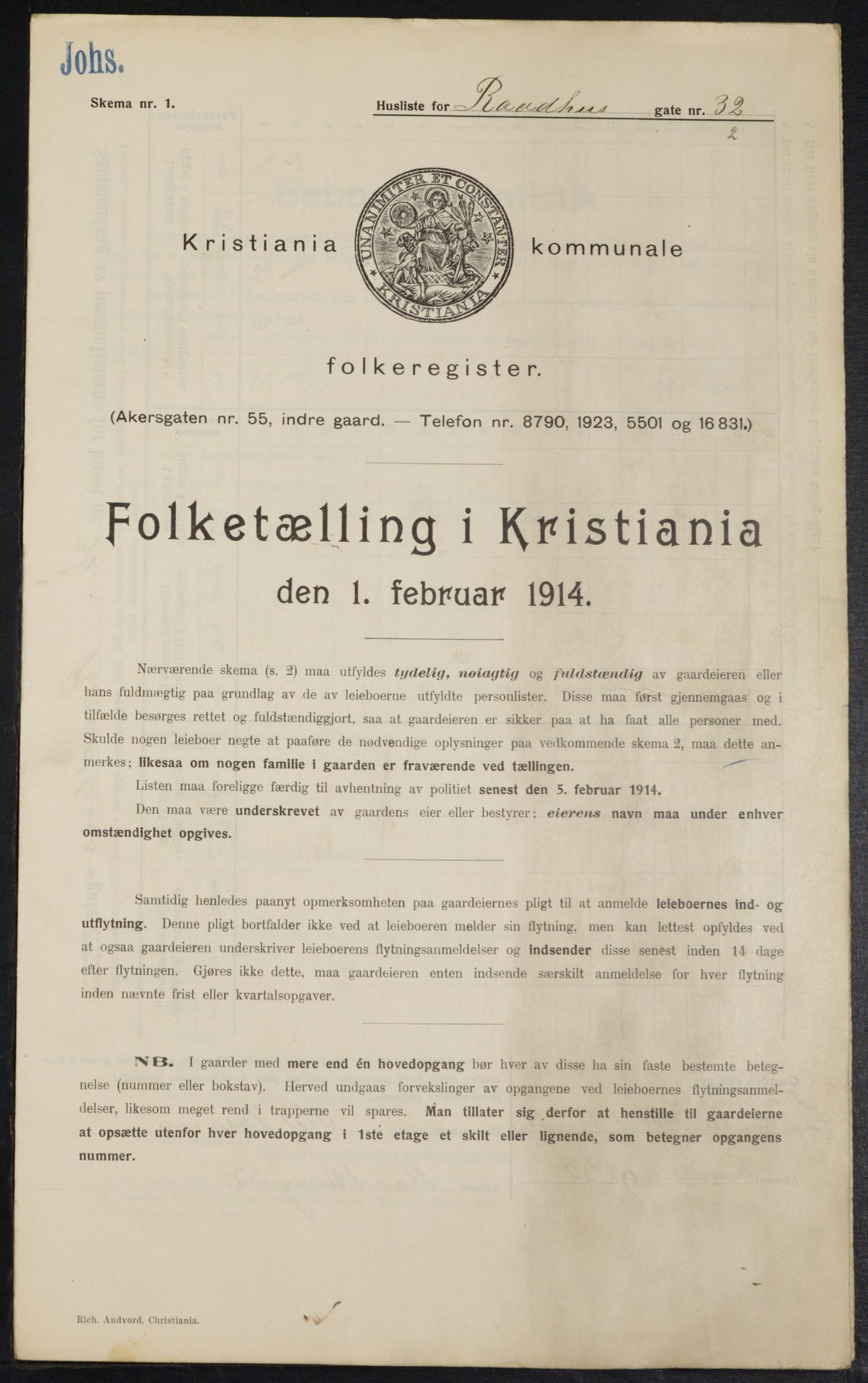 OBA, Municipal Census 1914 for Kristiania, 1914, p. 86258