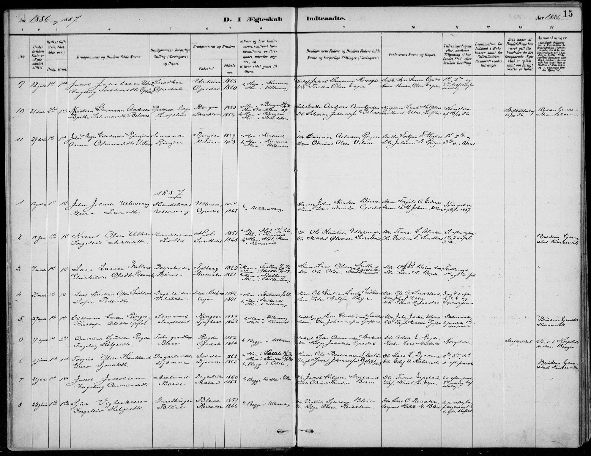 Ullensvang sokneprestembete, AV/SAB-A-78701/H/Haa: Parish register (official) no. B  3, 1882-1911, p. 15