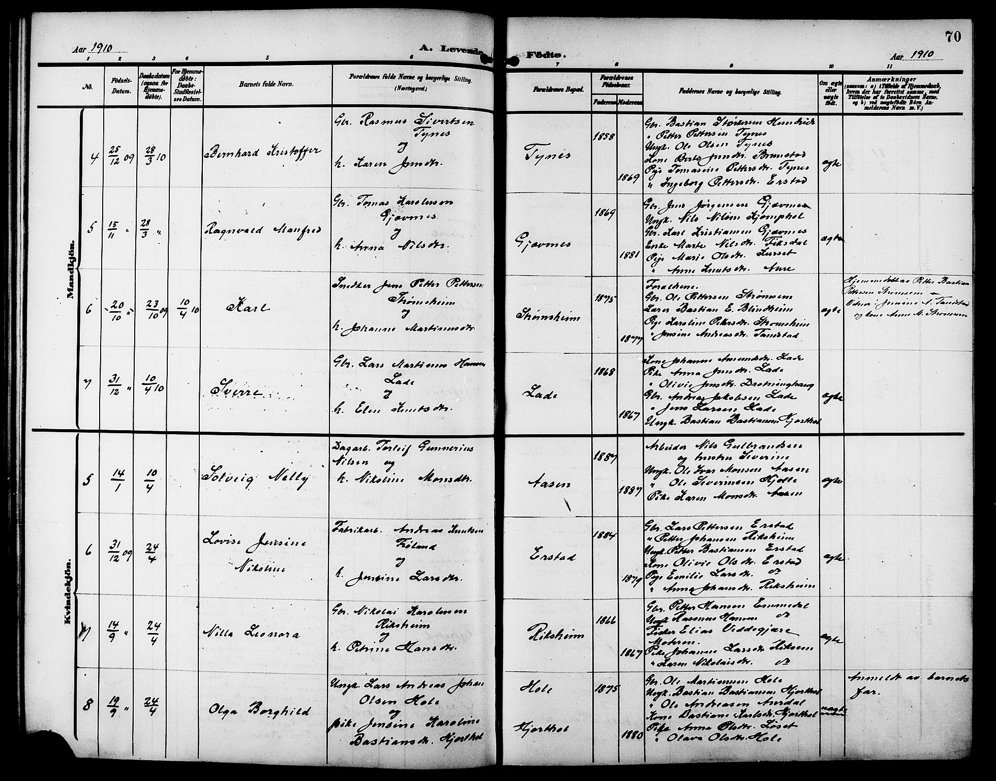 Ministerialprotokoller, klokkerbøker og fødselsregistre - Møre og Romsdal, SAT/A-1454/523/L0341: Parish register (copy) no. 523C04, 1903-1916, p. 70