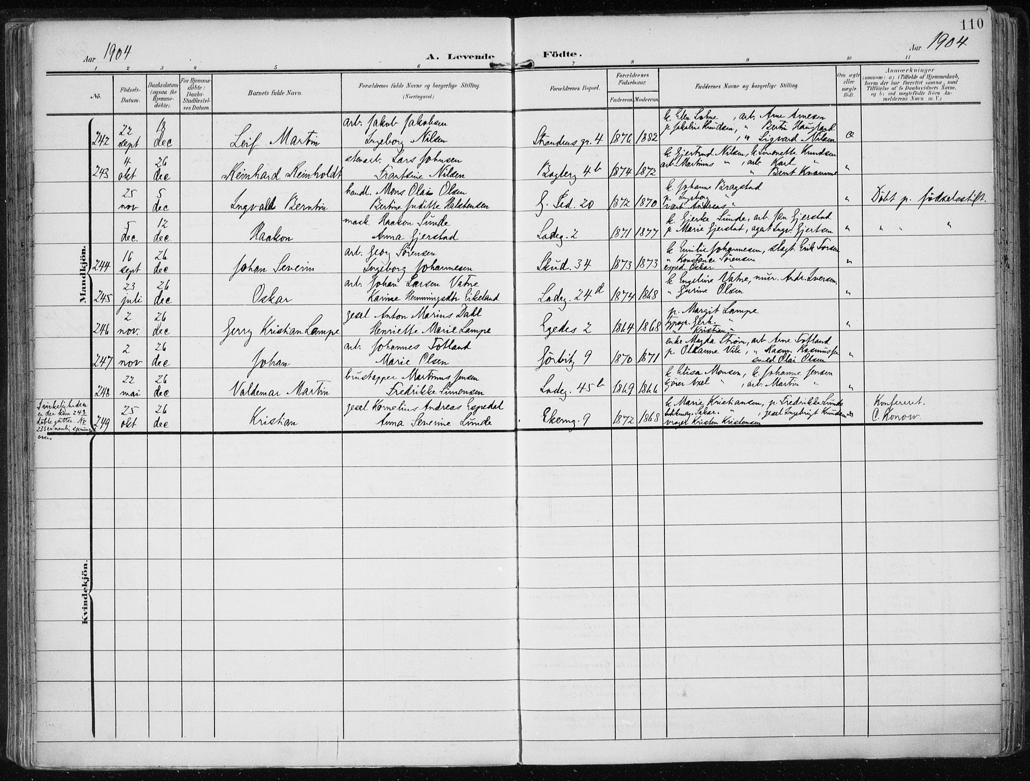 Sandviken Sokneprestembete, AV/SAB-A-77601/H/Ha/L0006: Parish register (official) no. B 3, 1901-1912, p. 110