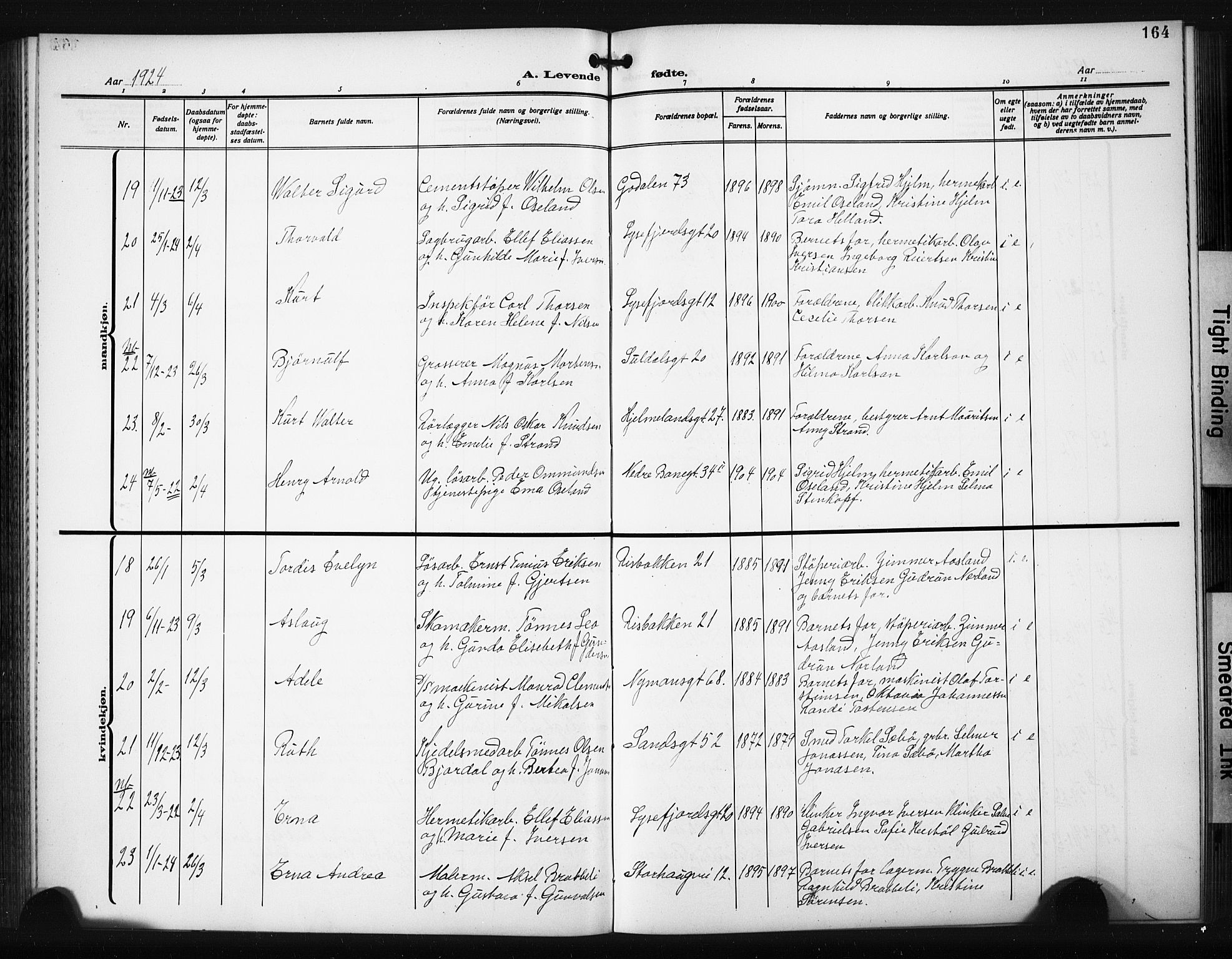 St. Johannes sokneprestkontor, AV/SAST-A-101814/001/30/30BB/L0008: Parish register (copy) no. B 8, 1918-1929, p. 164