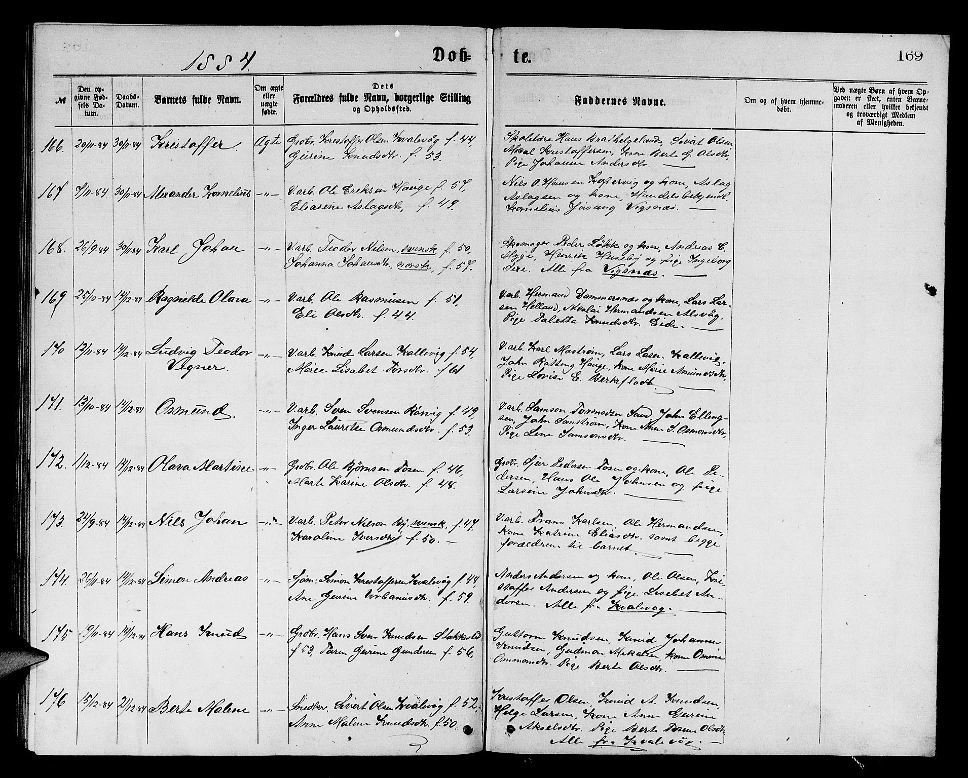 Avaldsnes sokneprestkontor, AV/SAST-A -101851/H/Ha/Hab/L0005: Parish register (copy) no. B 5, 1871-1885, p. 169