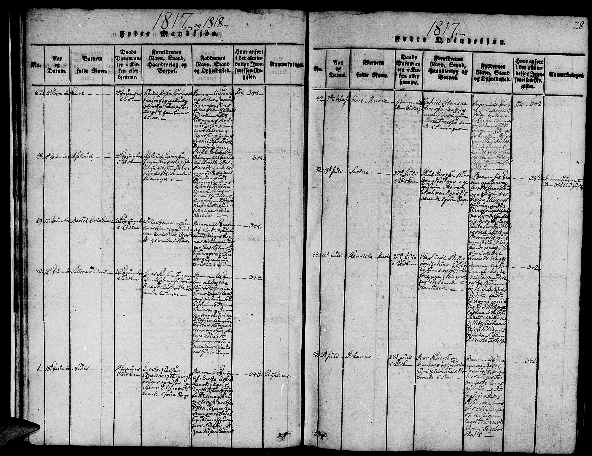Domkirken sokneprestkontor, SAST/A-101812/001/30/30BA/L0008: Parish register (official) no. A 8, 1816-1821, p. 28