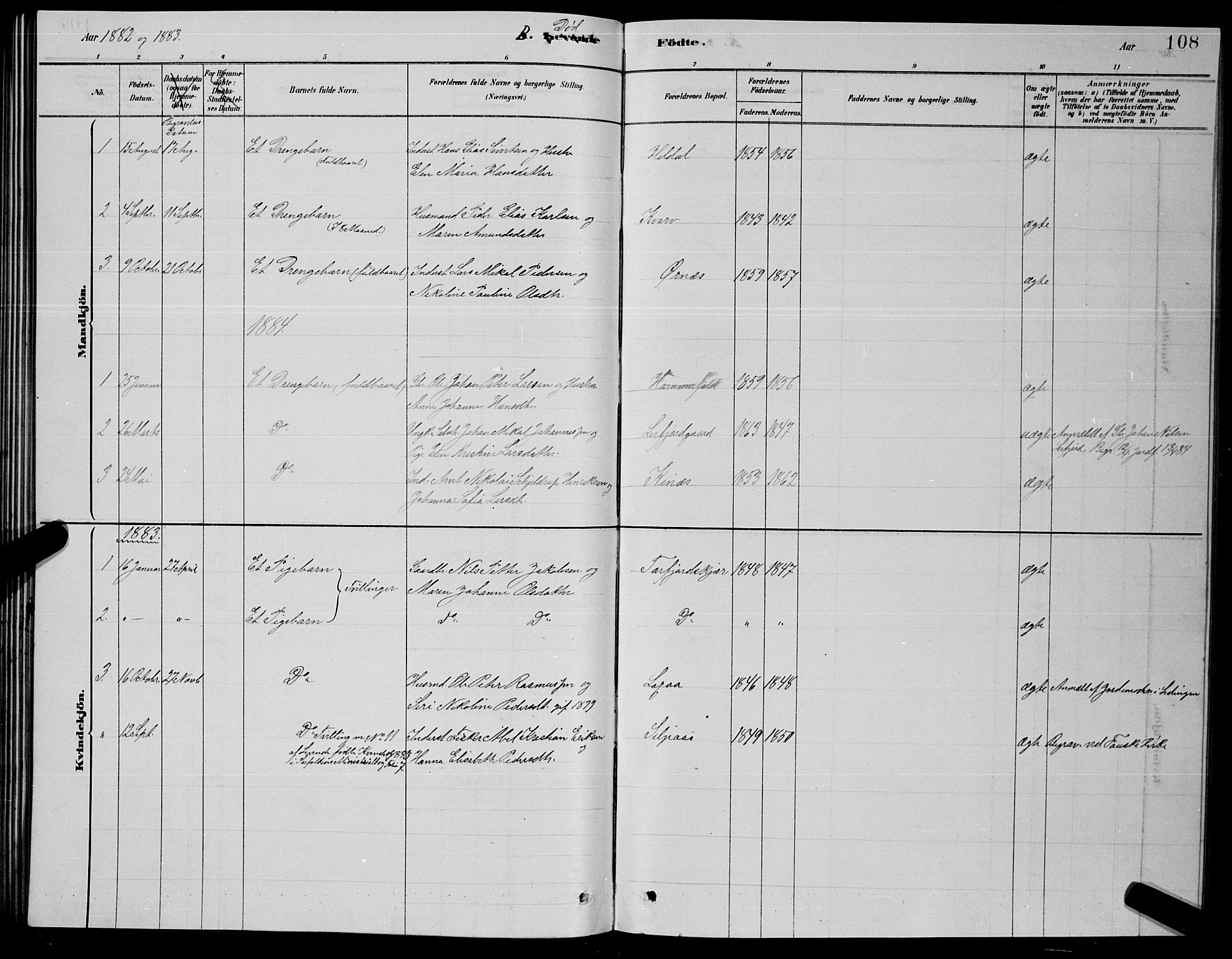 Ministerialprotokoller, klokkerbøker og fødselsregistre - Nordland, SAT/A-1459/853/L0776: Parish register (copy) no. 853C04, 1878-1889, p. 108