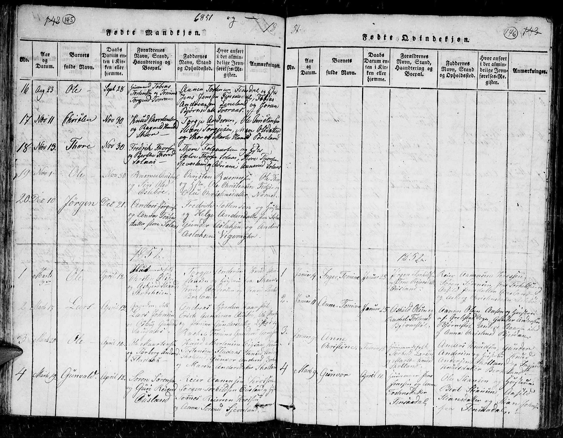 Holum sokneprestkontor, AV/SAK-1111-0022/F/Fb/Fbc/L0001: Parish register (copy) no. B 1, 1820-1859, p. 145-146