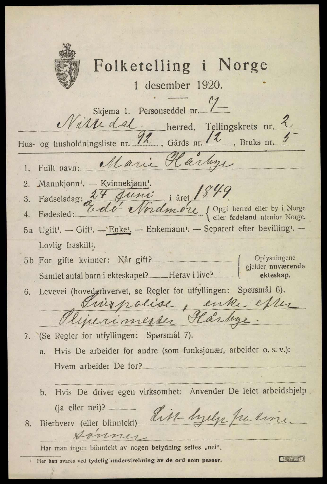 SAO, 1920 census for Nittedal, 1920, p. 2808