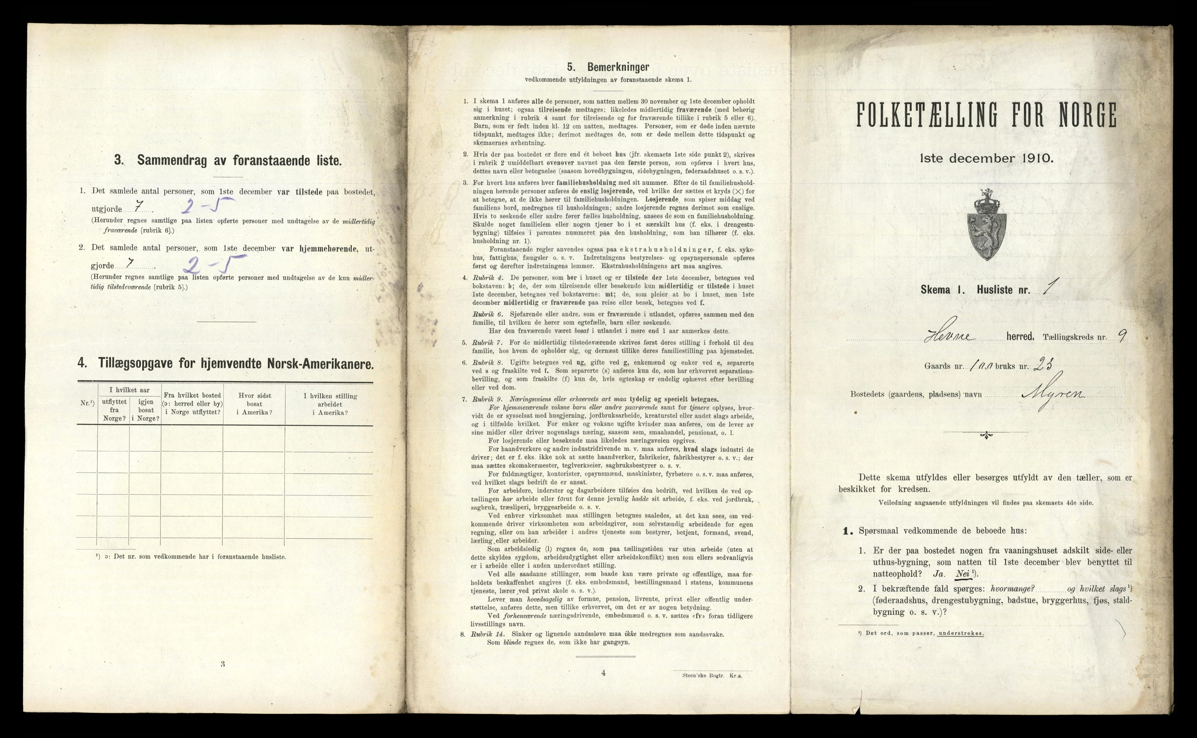 RA, 1910 census for Hemne, 1910, p. 1039