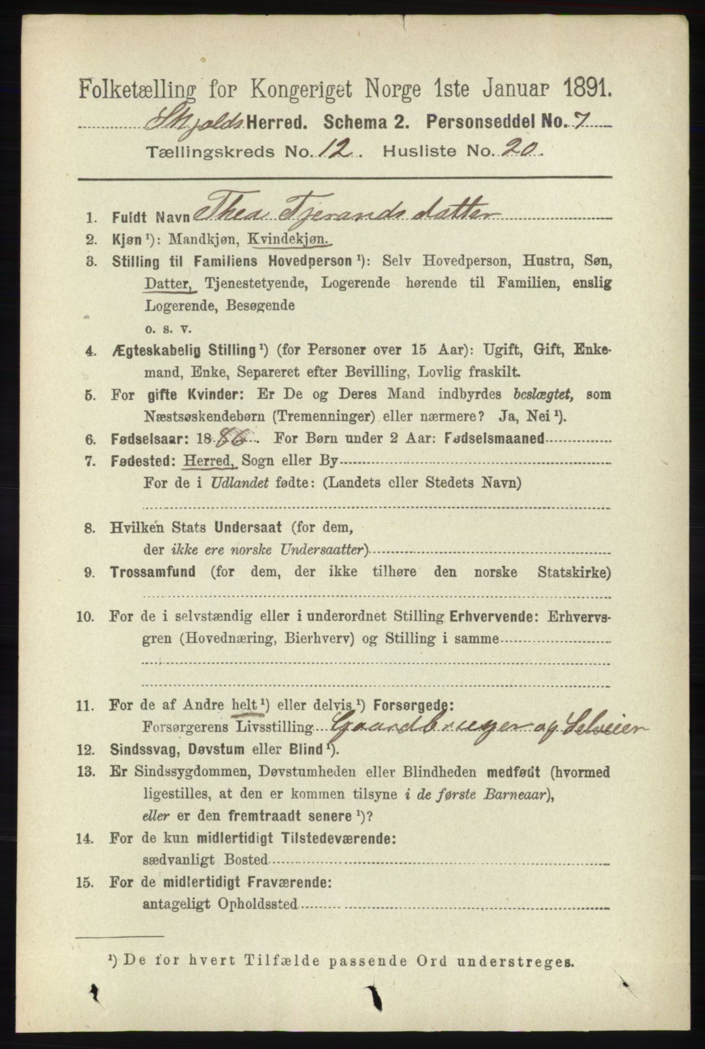RA, 1891 census for 1154 Skjold, 1891, p. 2367