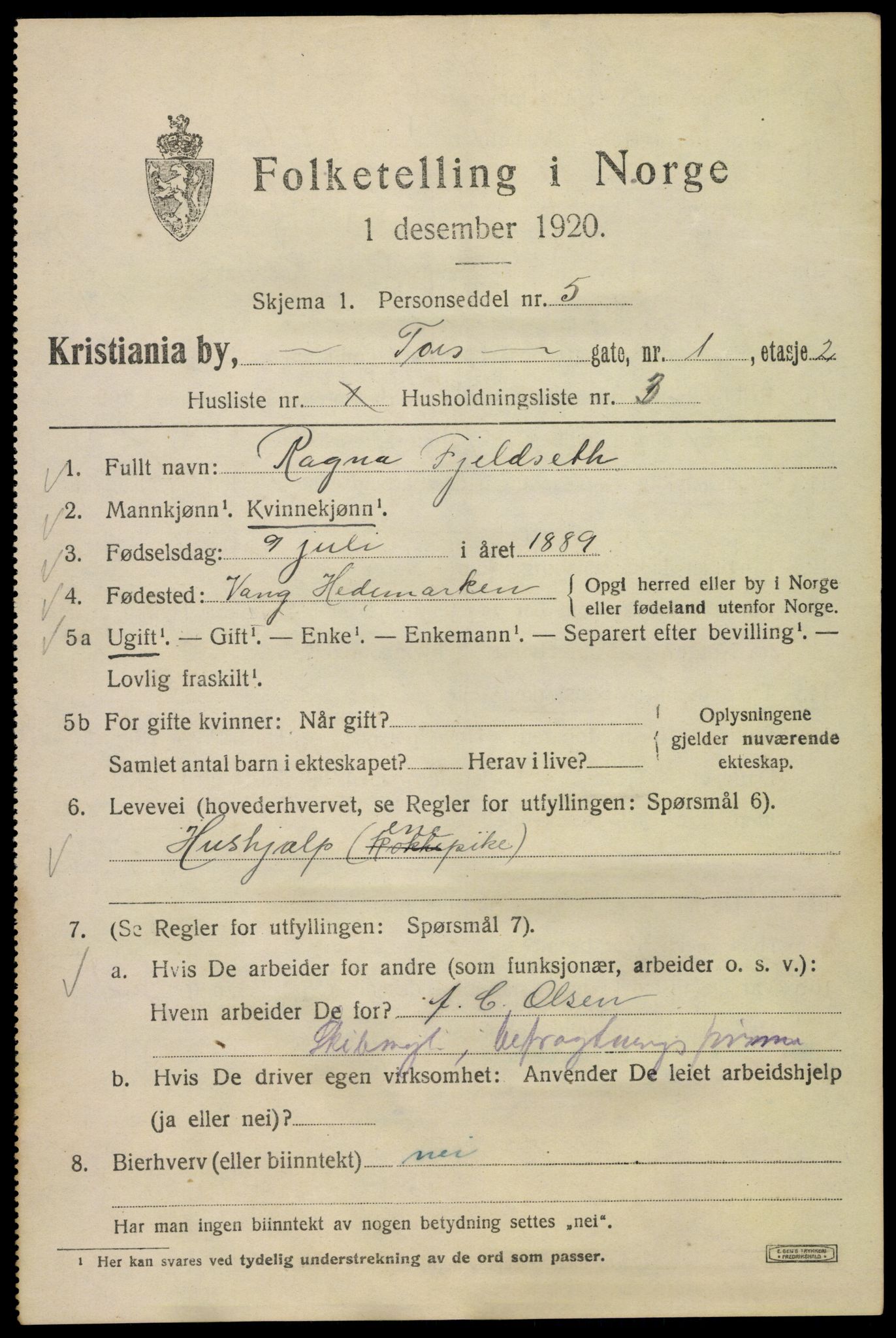 SAO, 1920 census for Kristiania, 1920, p. 590393