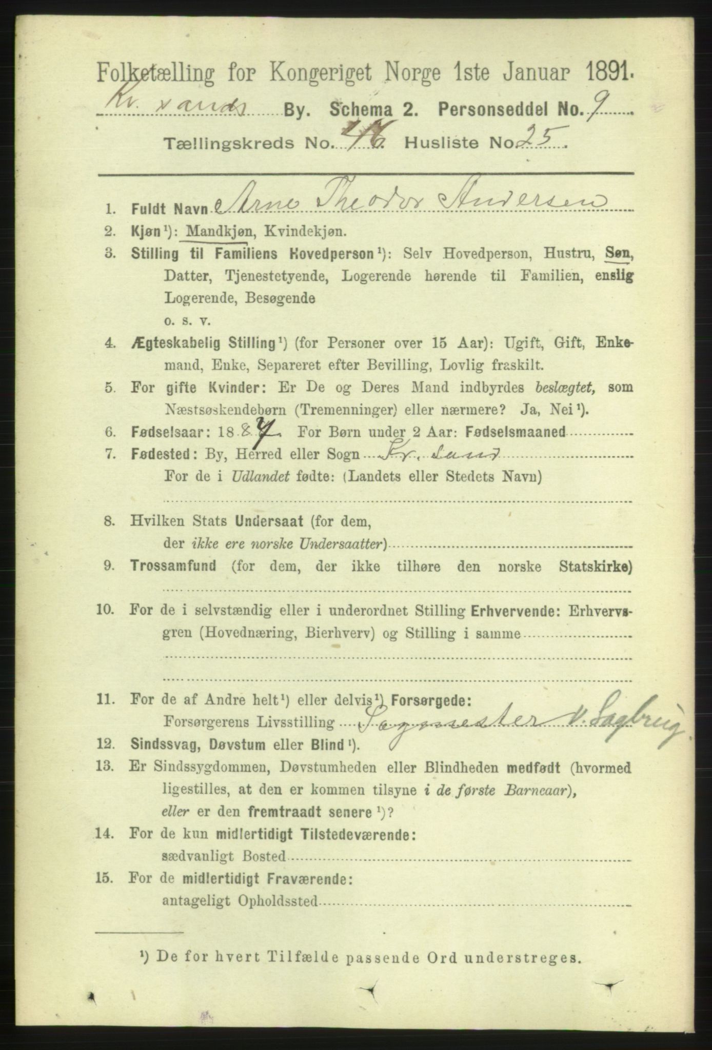 RA, 1891 census for 1001 Kristiansand, 1891, p. 14252