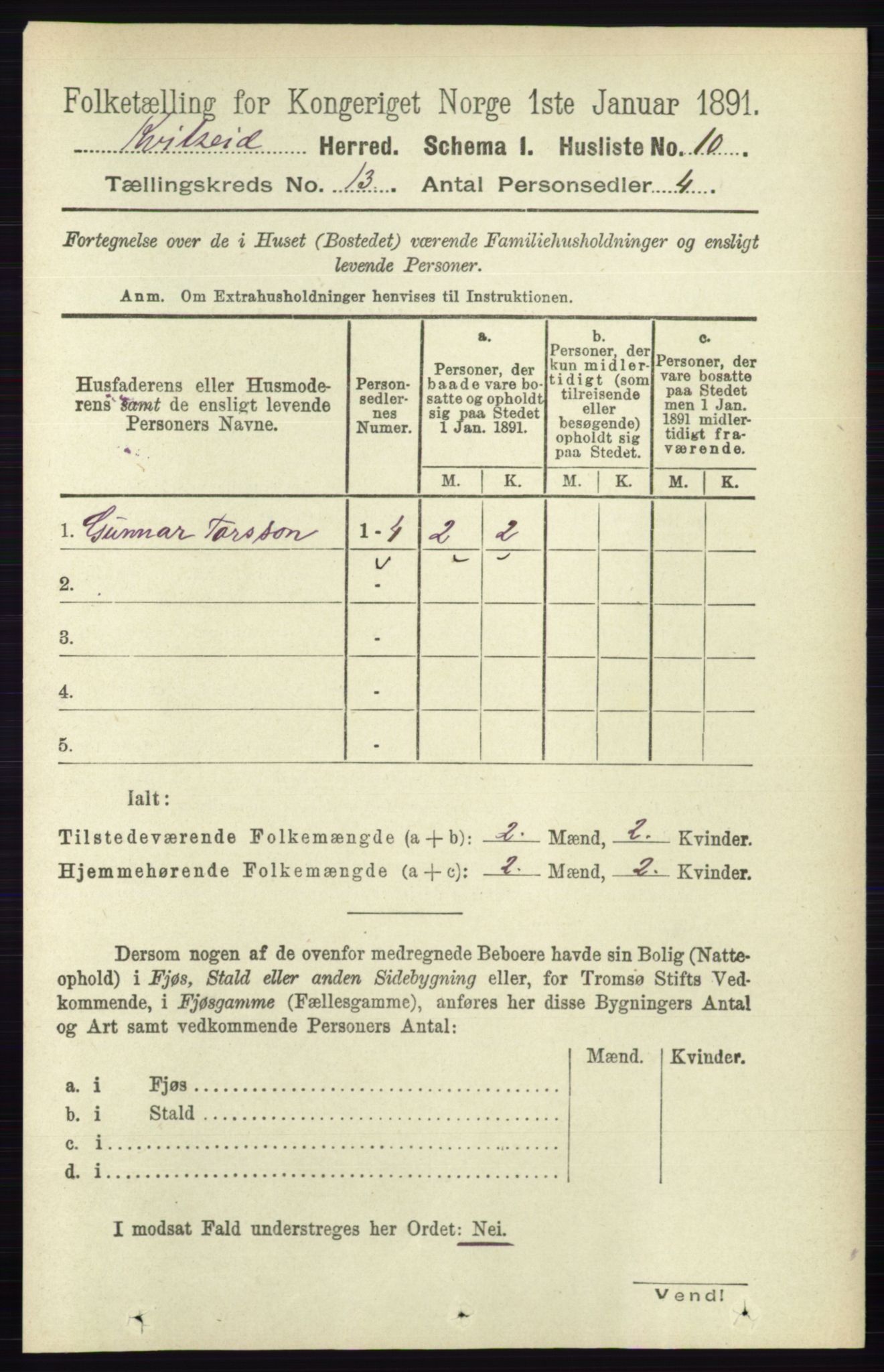 RA, 1891 census for 0829 Kviteseid, 1891, p. 3049