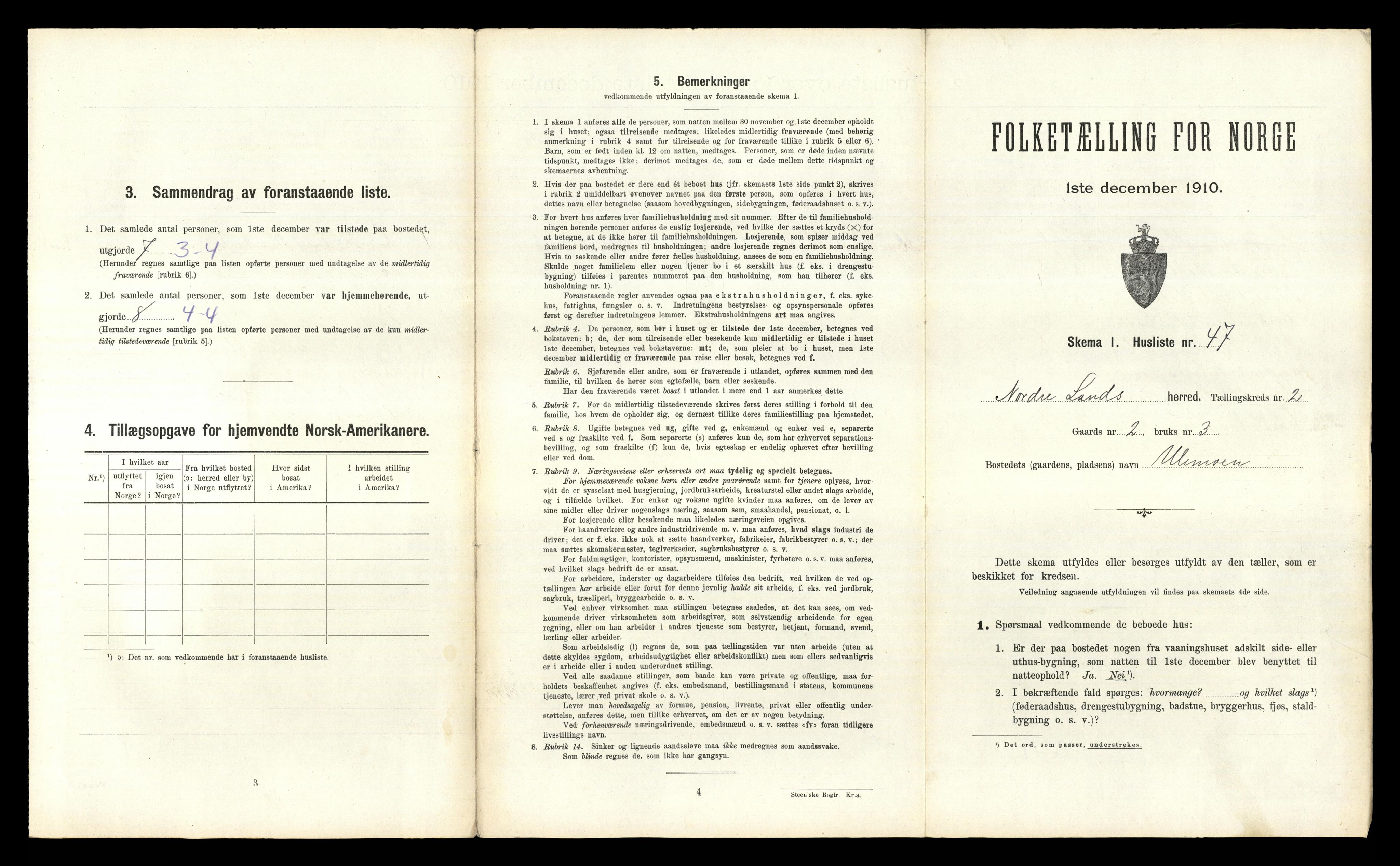 RA, 1910 census for Nordre Land, 1910, p. 263