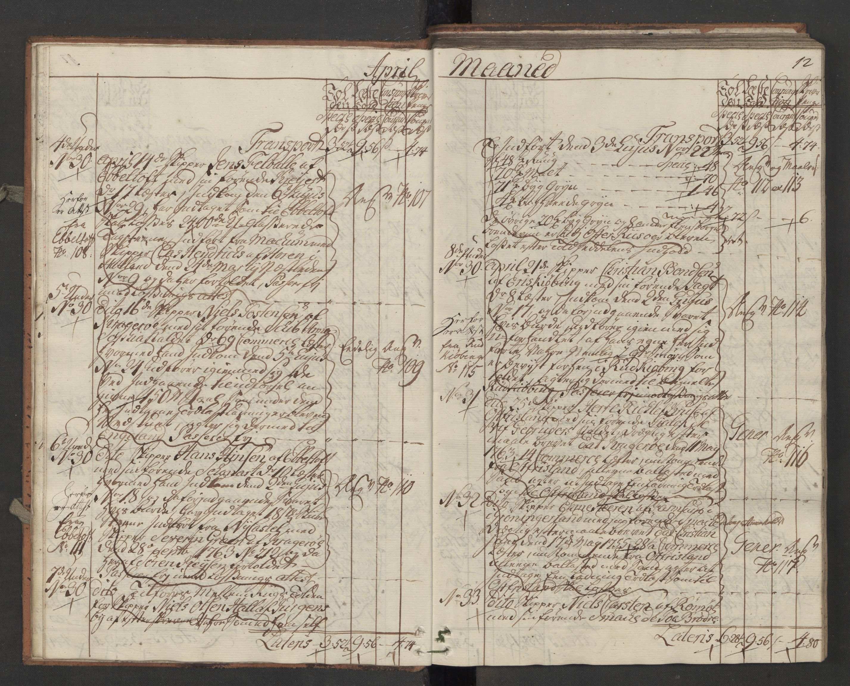 Generaltollkammeret, tollregnskaper, RA/EA-5490/R13/L0036/0001: Tollregnskaper Kragerø / Inngående hovedtollbok, 1764, p. 11b-12a