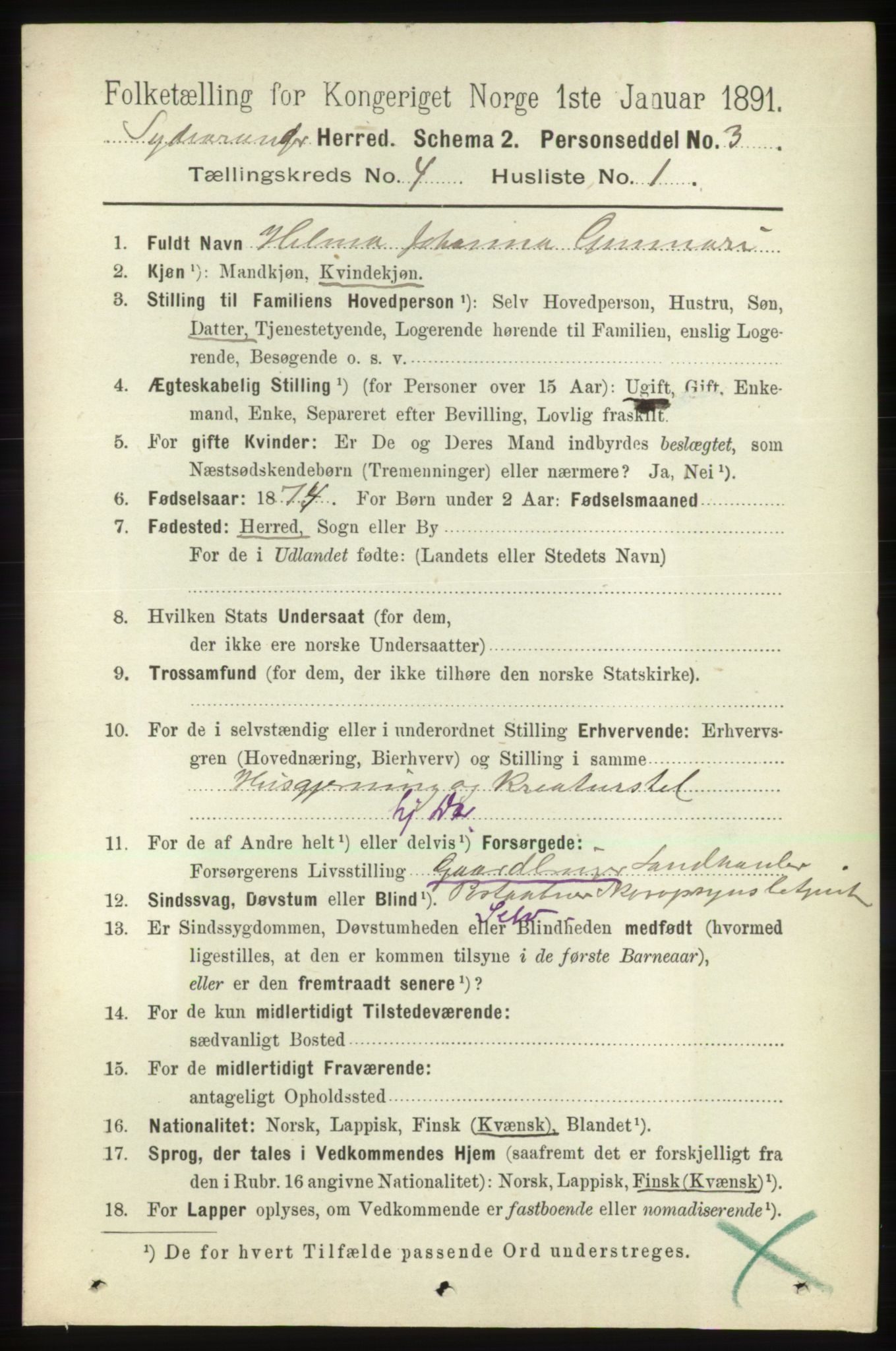 RA, 1891 census for 2030 Sør-Varanger, 1891, p. 1080