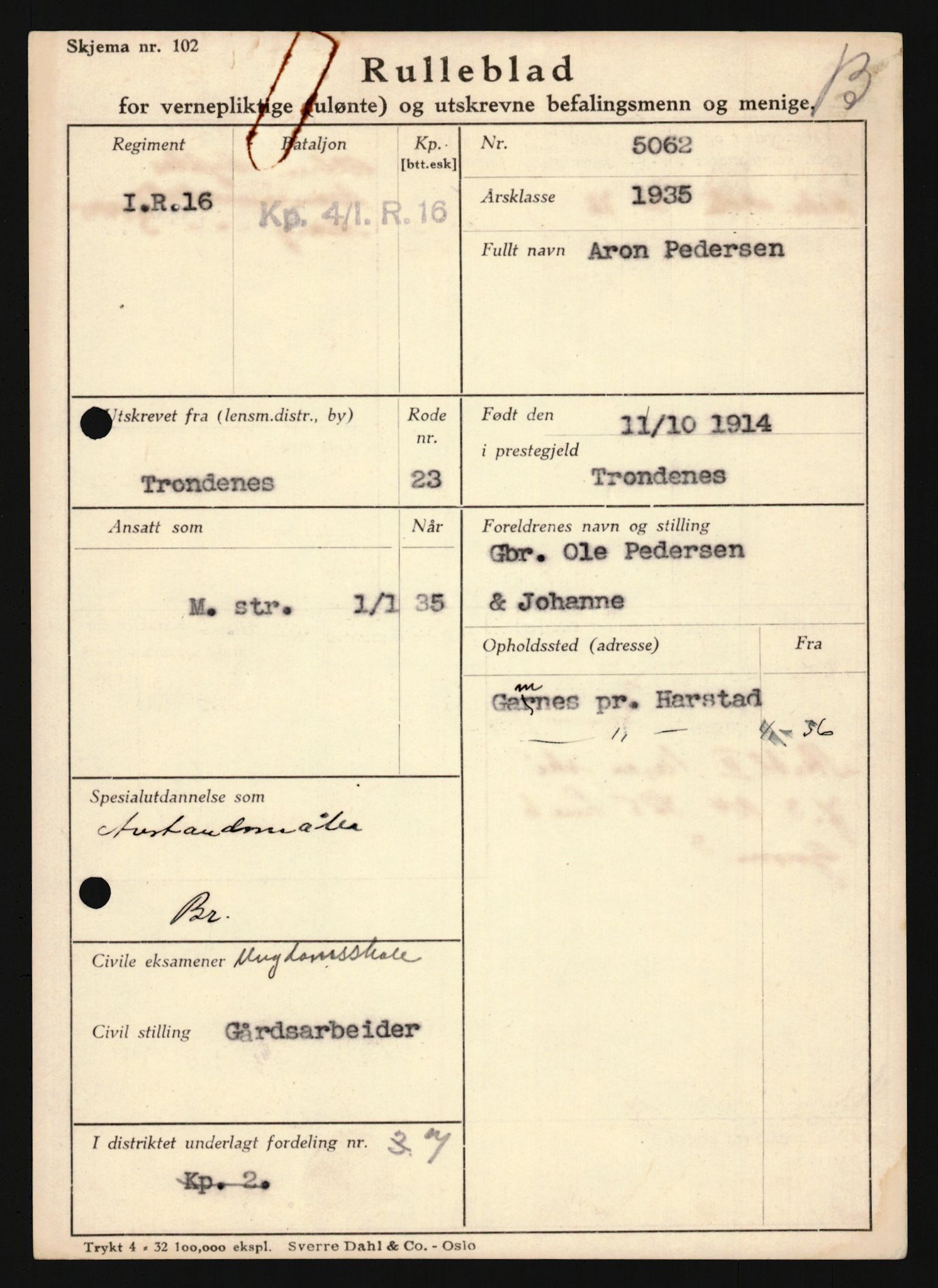 Forsvaret, Troms infanteriregiment nr. 16, AV/RA-RAFA-3146/P/Pa/L0019: Rulleblad for regimentets menige mannskaper, årsklasse 1935, 1935, p. 991