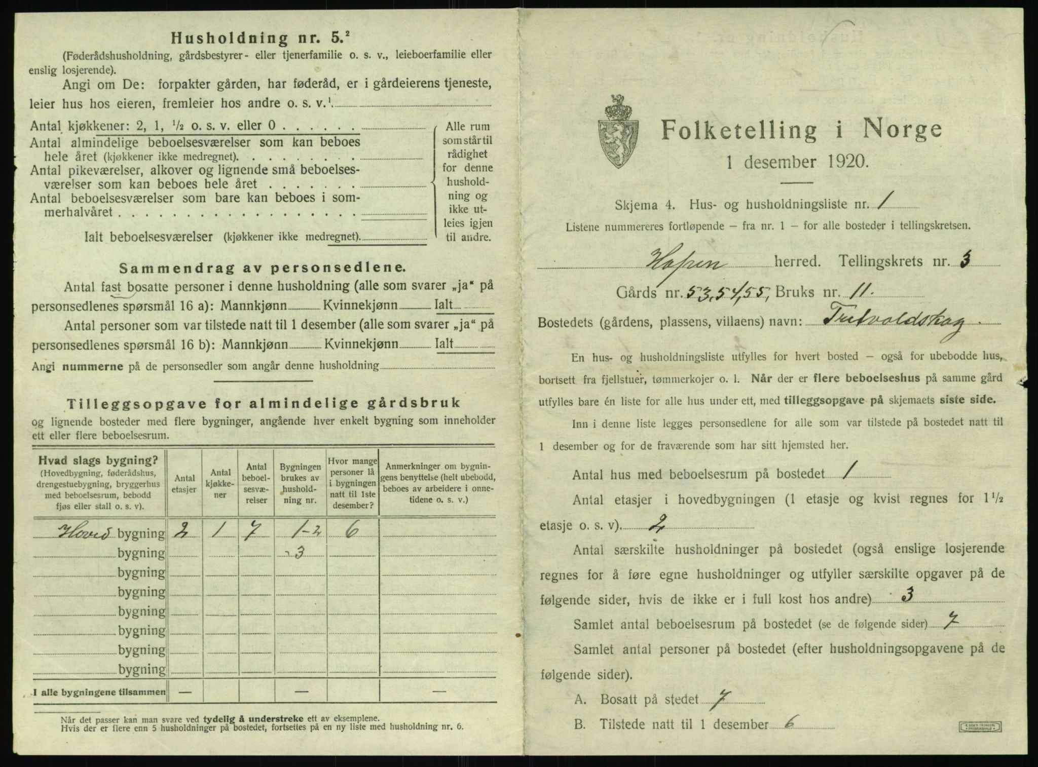 SAT, 1920 census for Hopen, 1920, p. 204