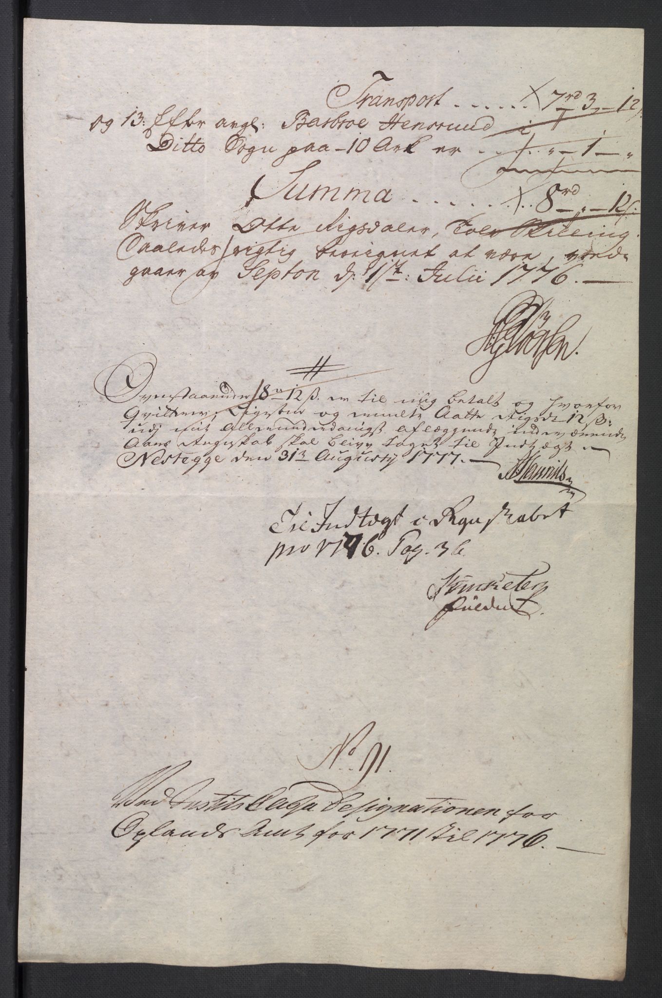 Rentekammeret inntil 1814, Reviderte regnskaper, Mindre regnskaper, AV/RA-EA-4068/Rb/L0014: Opplands amt, 1771-1779, p. 249