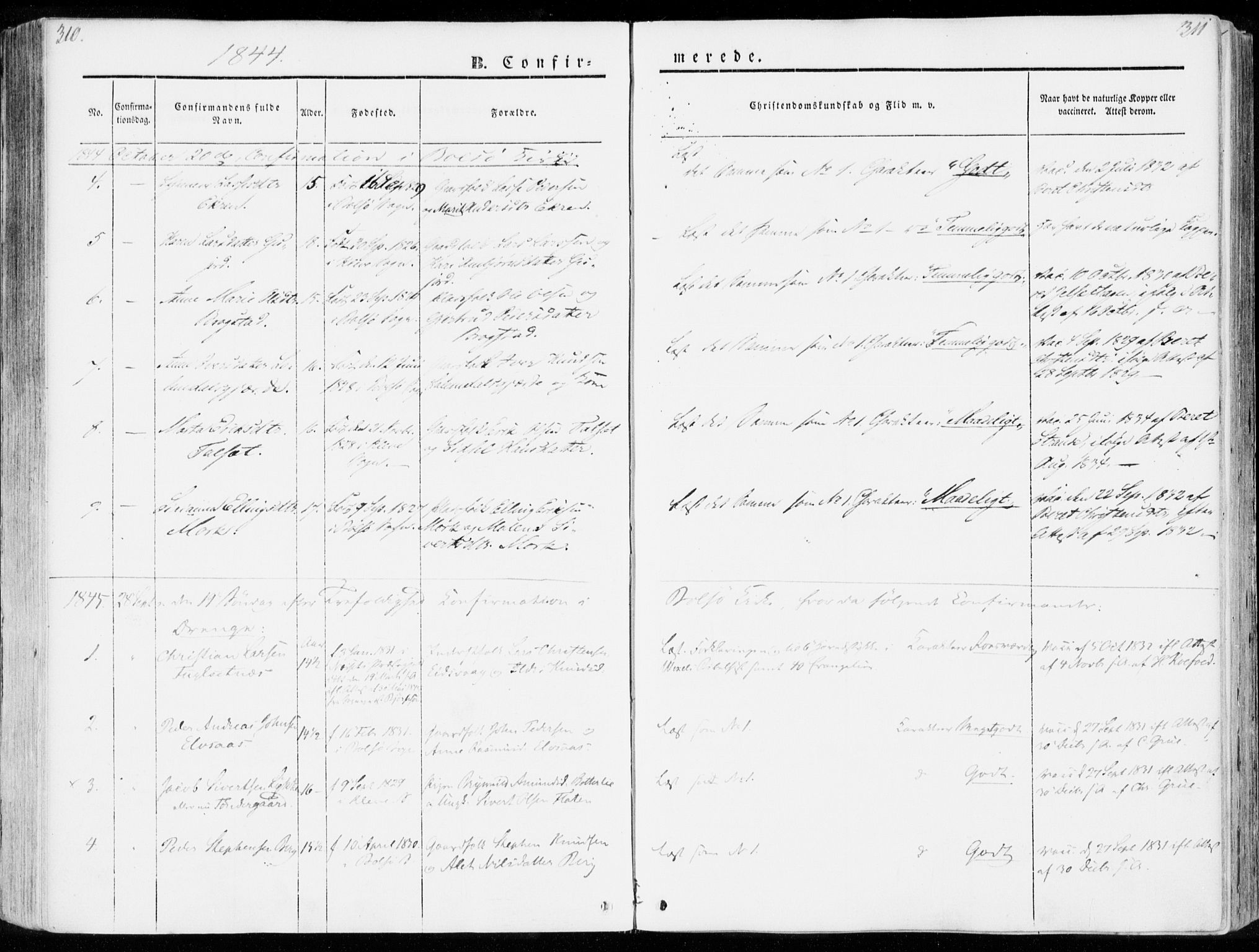 Ministerialprotokoller, klokkerbøker og fødselsregistre - Møre og Romsdal, SAT/A-1454/555/L0653: Parish register (official) no. 555A04, 1843-1869, p. 310-311
