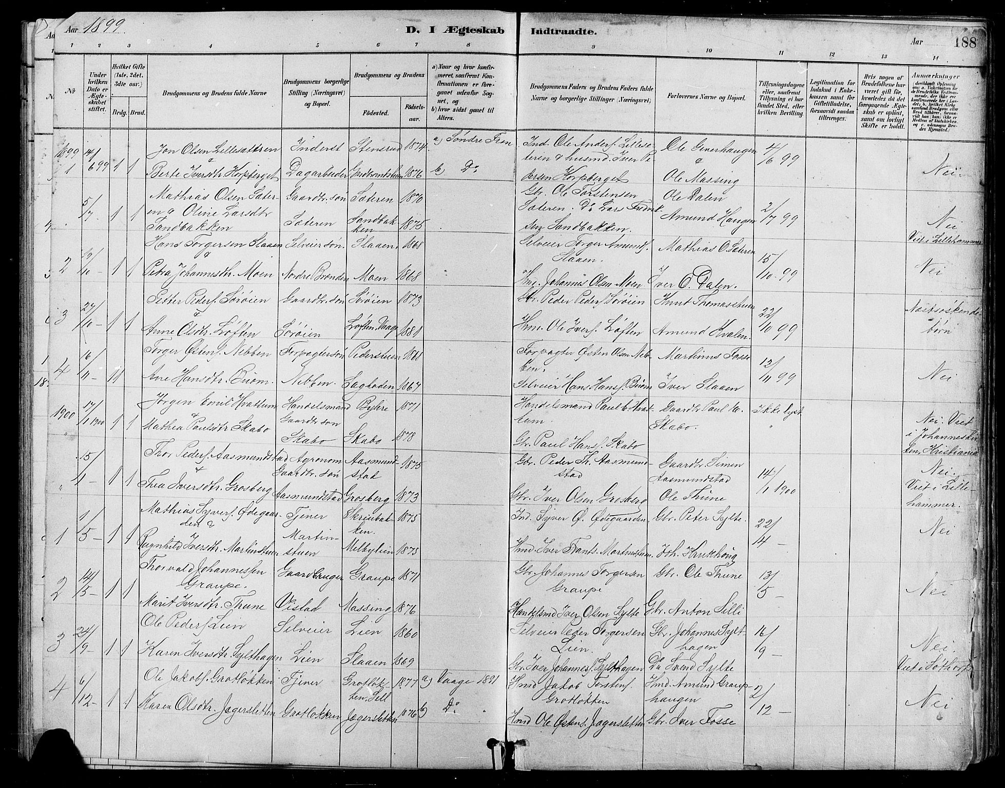 Nord-Fron prestekontor, AV/SAH-PREST-080/H/Ha/Hab/L0005: Parish register (copy) no. 5, 1884-1914, p. 188