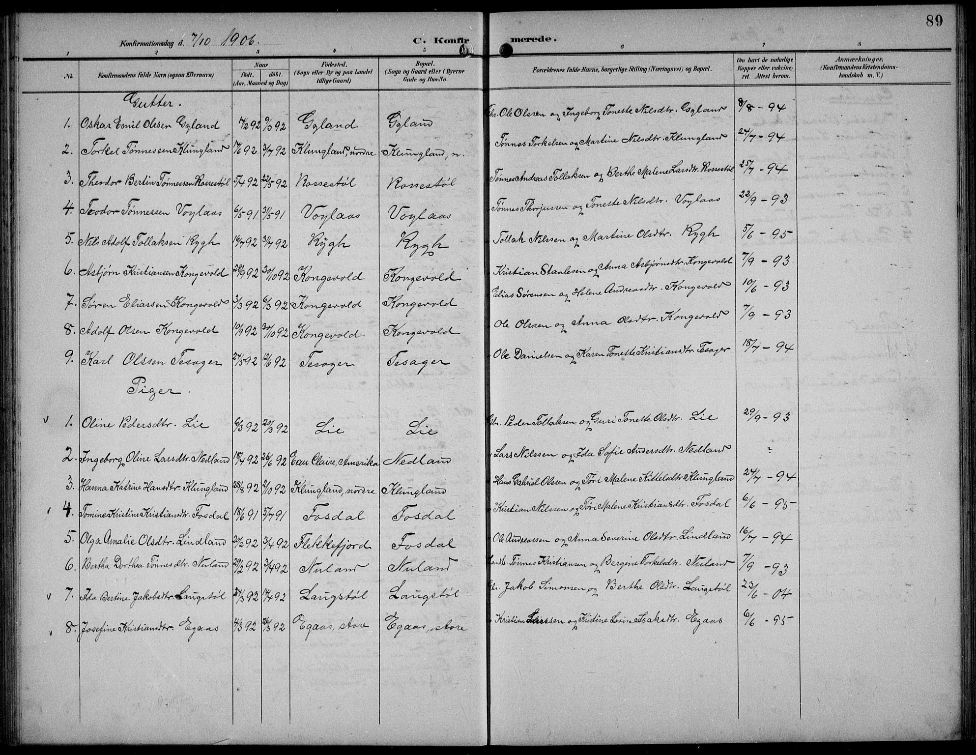 Bakke sokneprestkontor, AV/SAK-1111-0002/F/Fb/Fbb/L0004: Parish register (copy) no. B 4, 1896-1927, p. 89