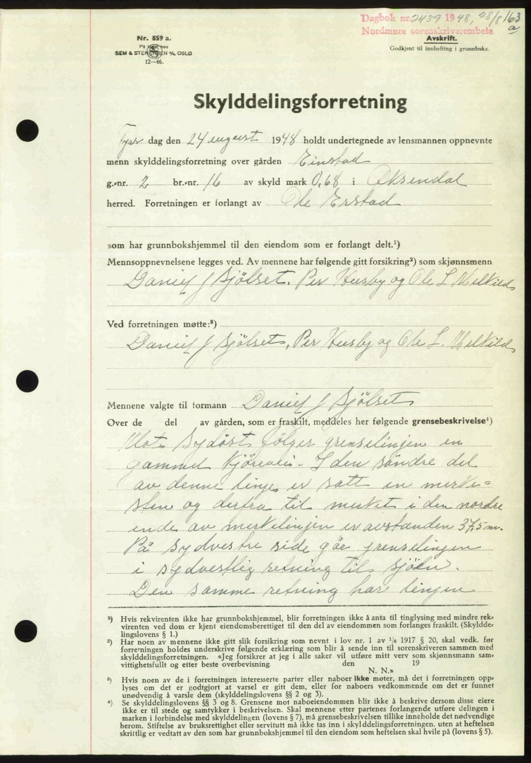 Nordmøre sorenskriveri, AV/SAT-A-4132/1/2/2Ca: Mortgage book no. A109, 1948-1948, Diary no: : 2439/1948