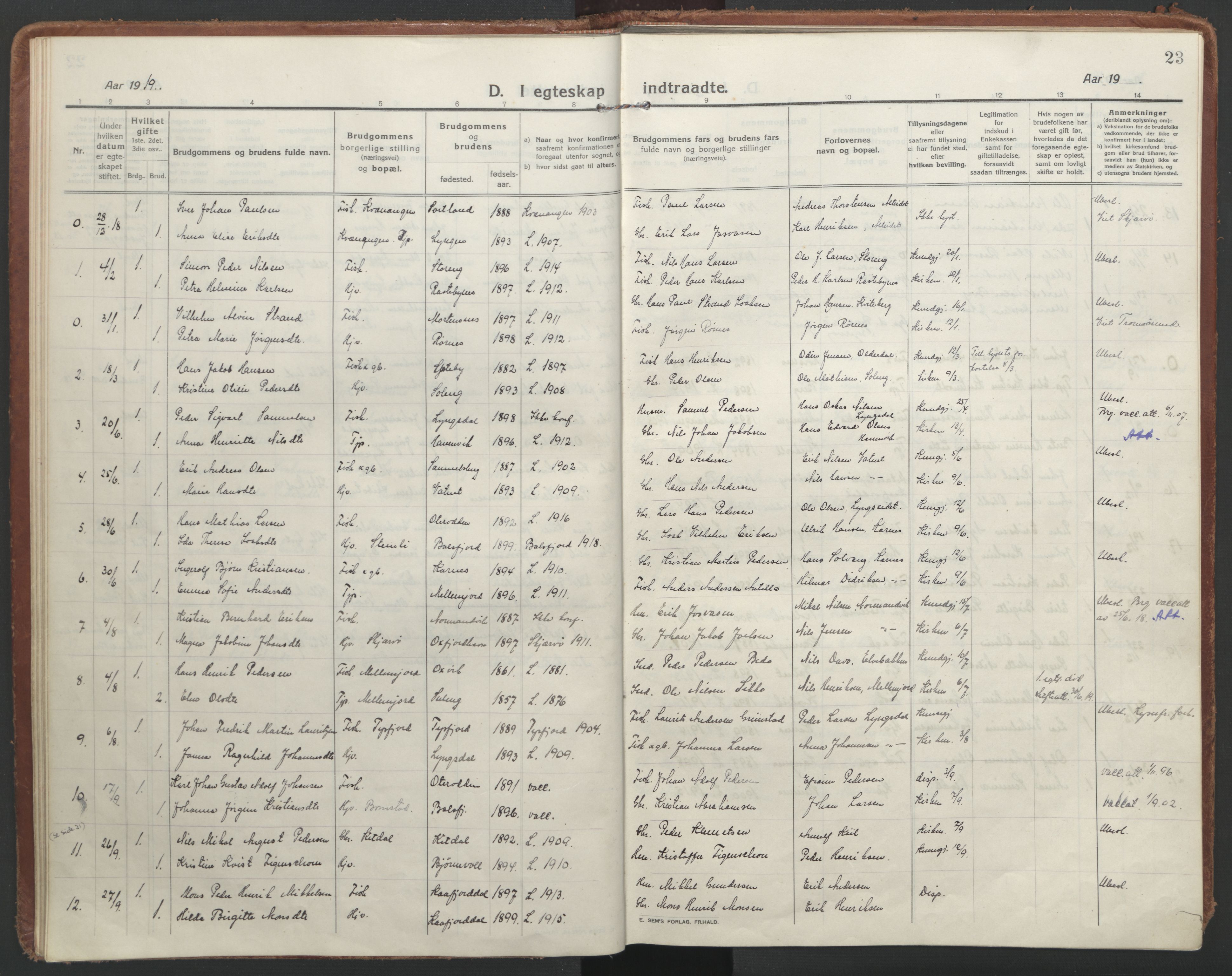 Lyngen sokneprestembete, AV/SATØ-S-1289/H/He/Hea/L0013kirke: Parish register (official) no. 13, 1914-1923, p. 23