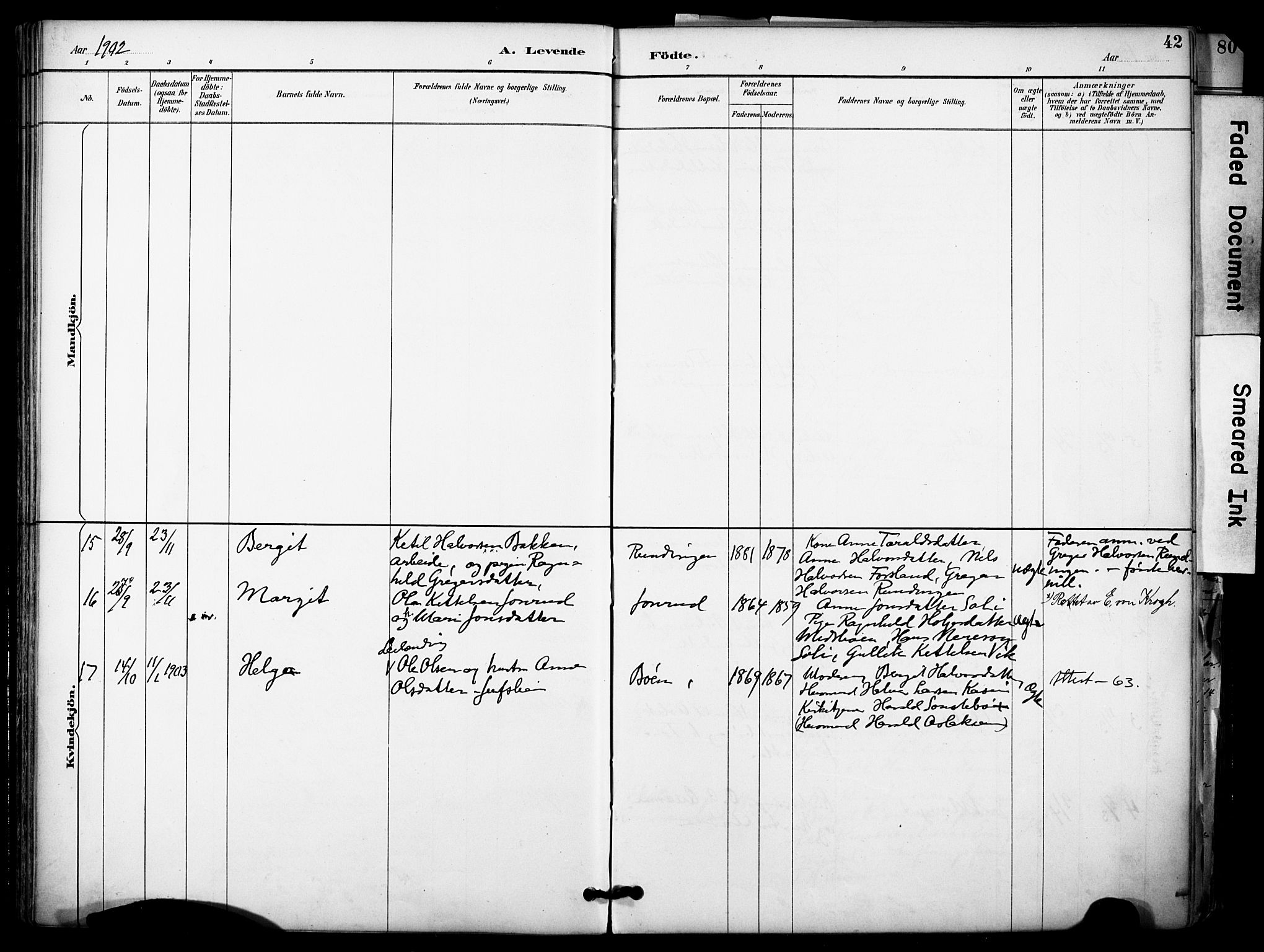 Gransherad kirkebøker, SAKO/A-267/F/Fa/L0005: Parish register (official) no. I 5, 1887-1916, p. 42
