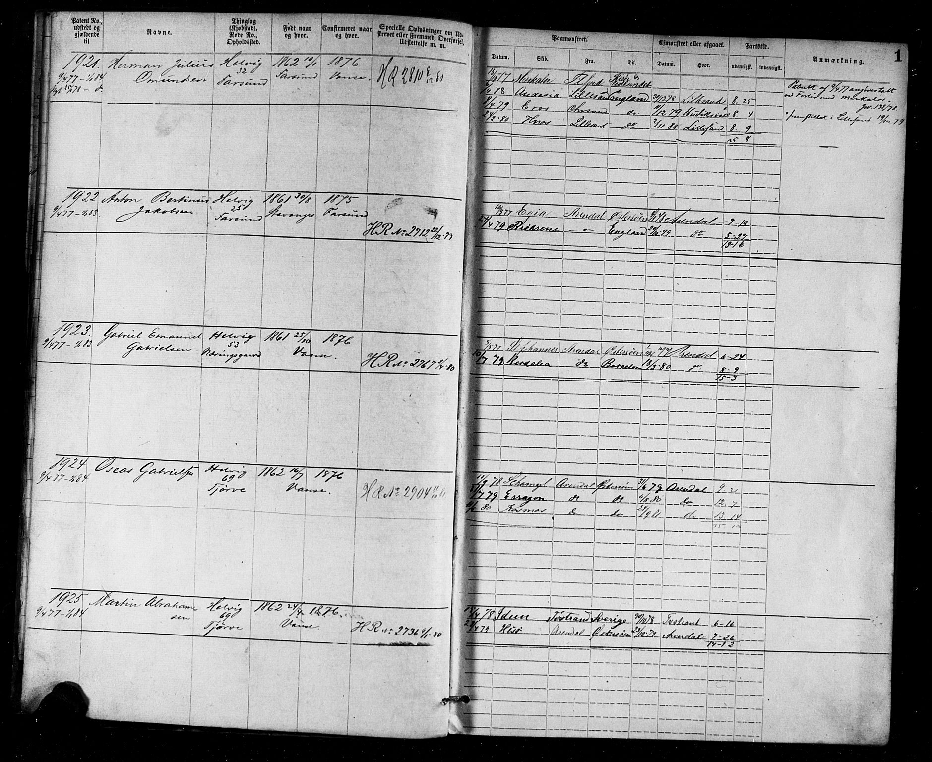Farsund mønstringskrets, SAK/2031-0017/F/Fa/L0002: Annotasjonsrulle nr 1921-3815 med register, M-2, 1877-1894, p. 27