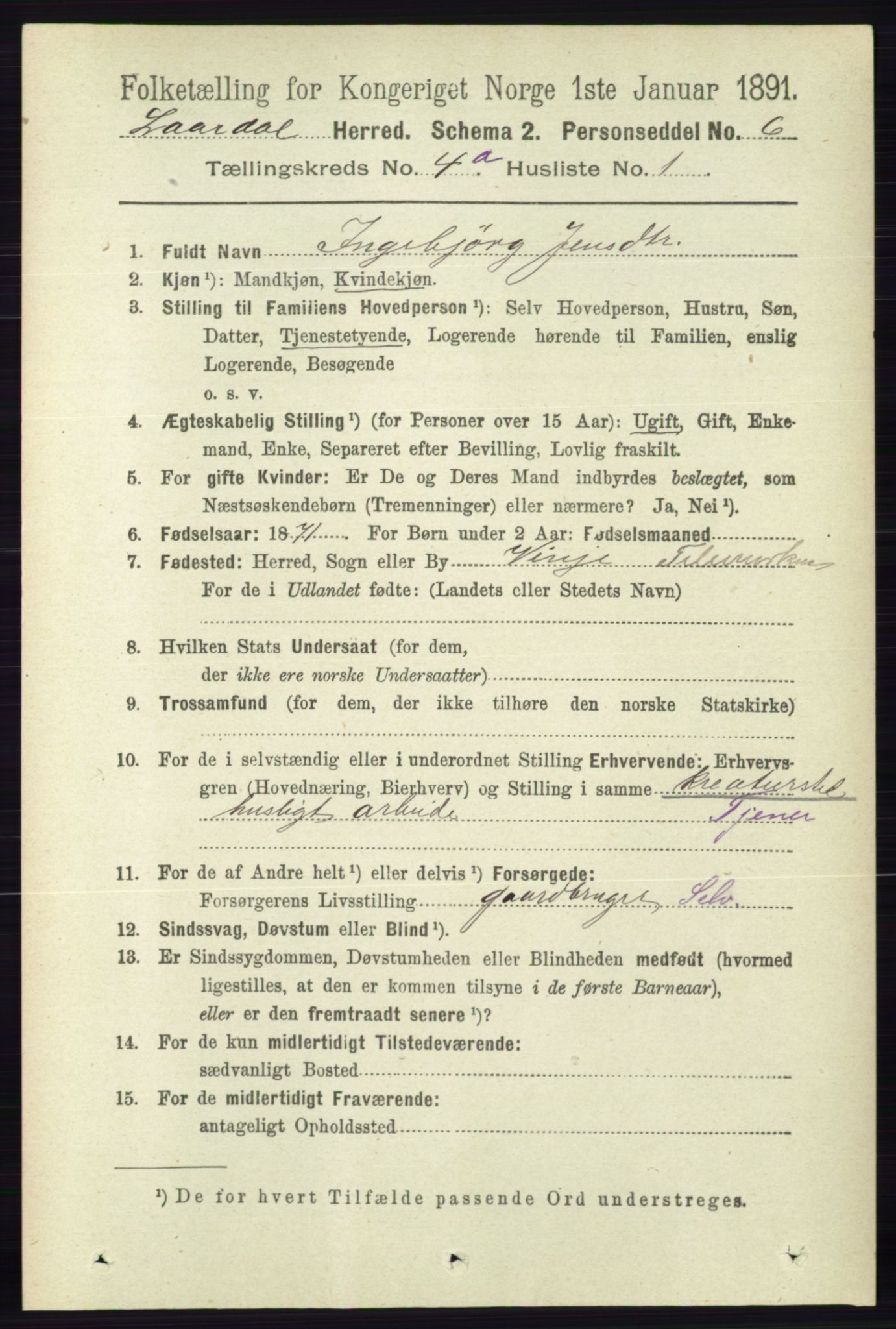 RA, 1891 census for 0833 Lårdal, 1891, p. 1030