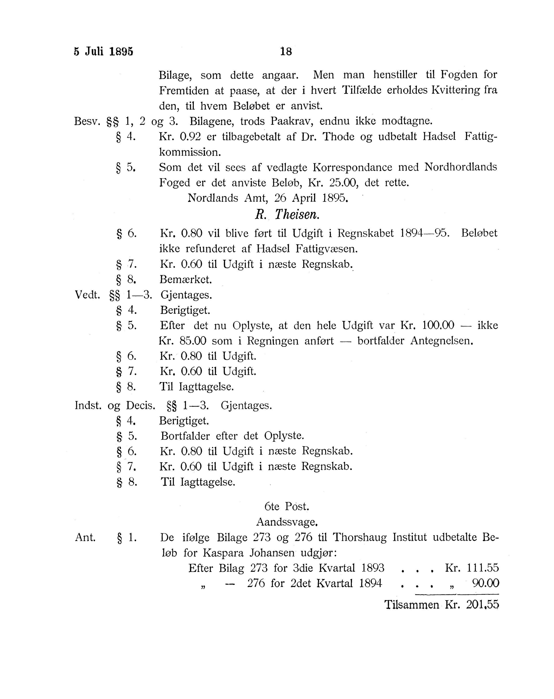 Nordland Fylkeskommune. Fylkestinget, AIN/NFK-17/176/A/Ac/L0018: Fylkestingsforhandlinger 1895, 1895