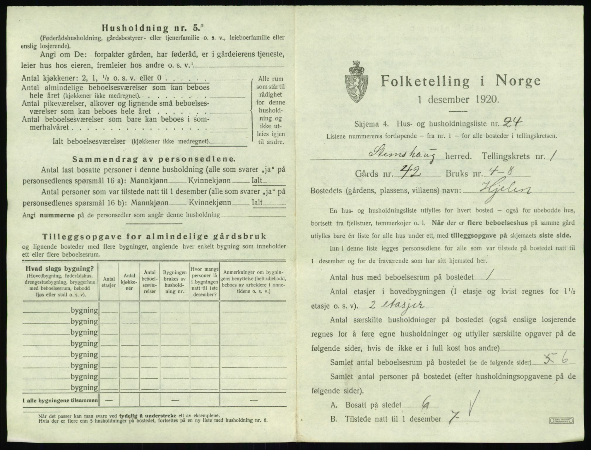 SAT, 1920 census for Stemshaug, 1920, p. 74