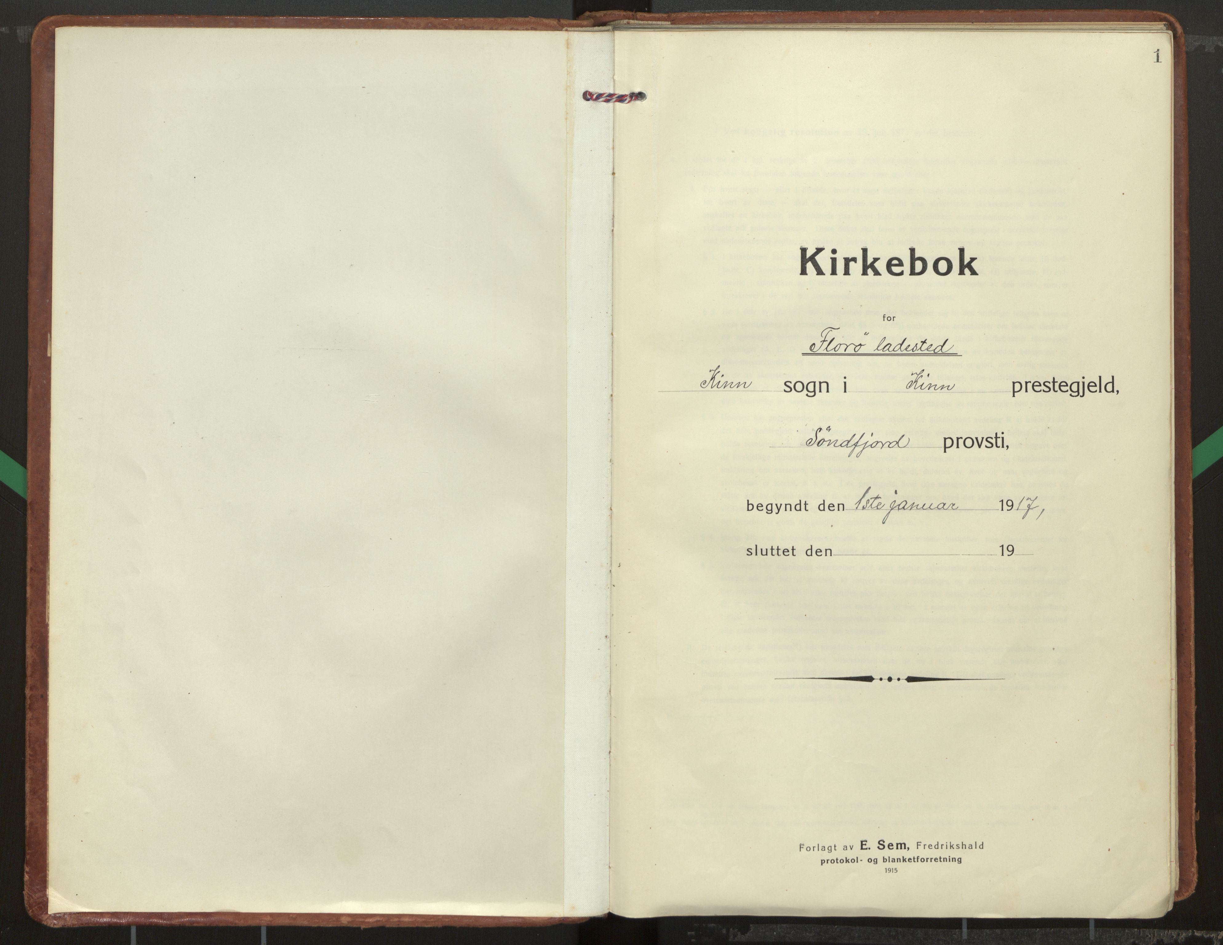 Kinn sokneprestembete, SAB/A-80801/H/Haa/Haac/L0003: Parish register (official) no. C 3, 1917-1934, p. 1
