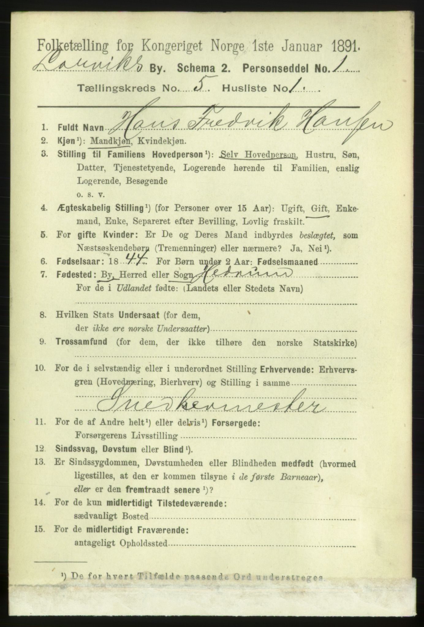 RA, 1891 census for 0707 Larvik, 1891, p. 5988