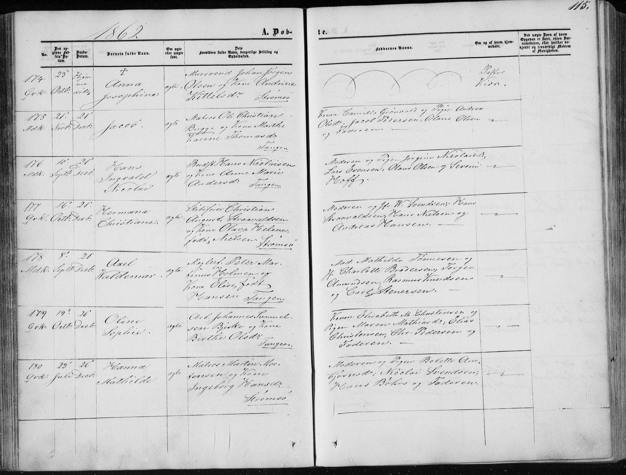 Strømsø kirkebøker, AV/SAKO-A-246/F/Fa/L0015: Parish register (official) no. I 15, 1859-1868, p. 115