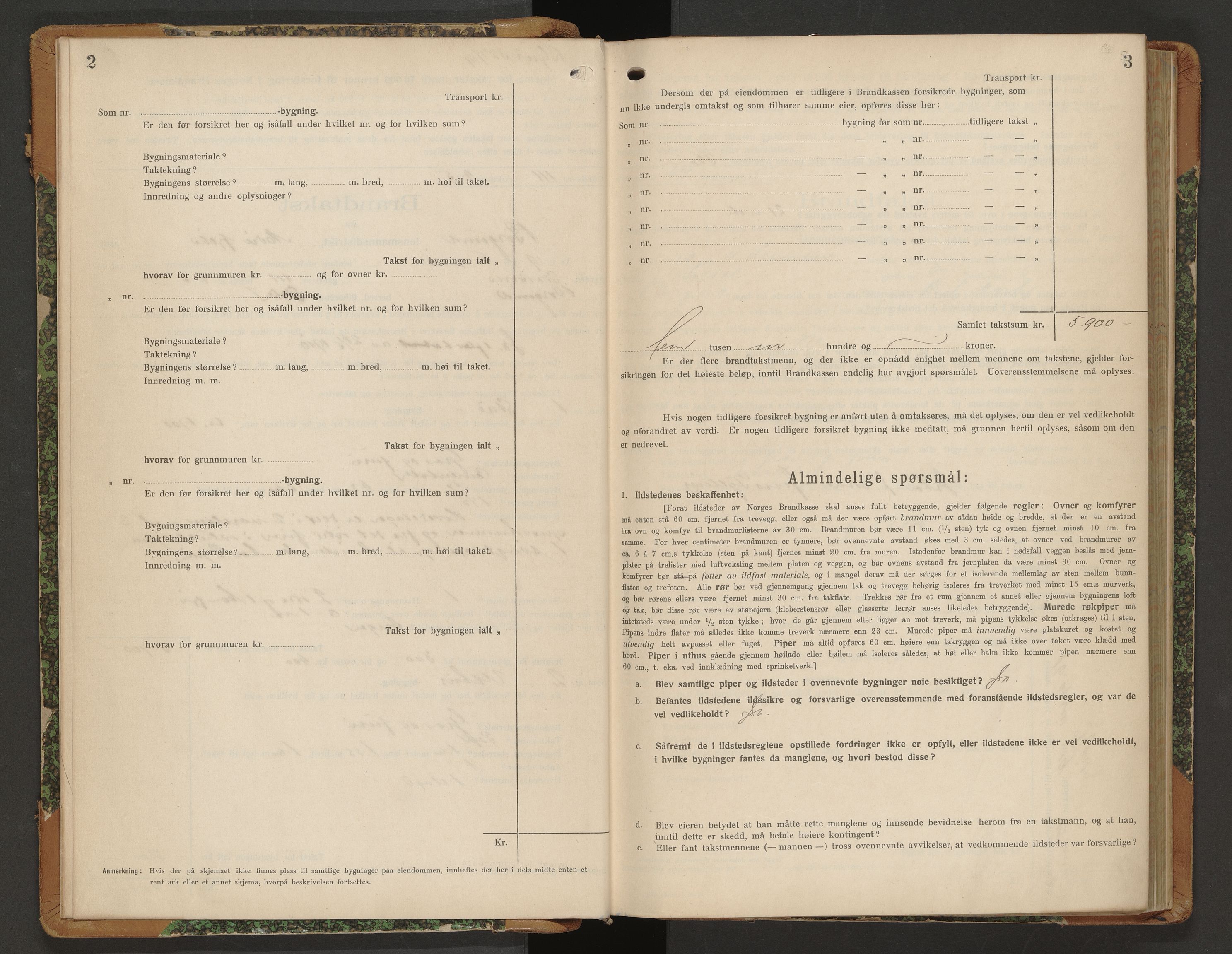 Norges Brannkasse Borgund, AV/SAT-A-5495/Fb/L0001: Branntakstprotokoll, 1919-1935, p. 2-3