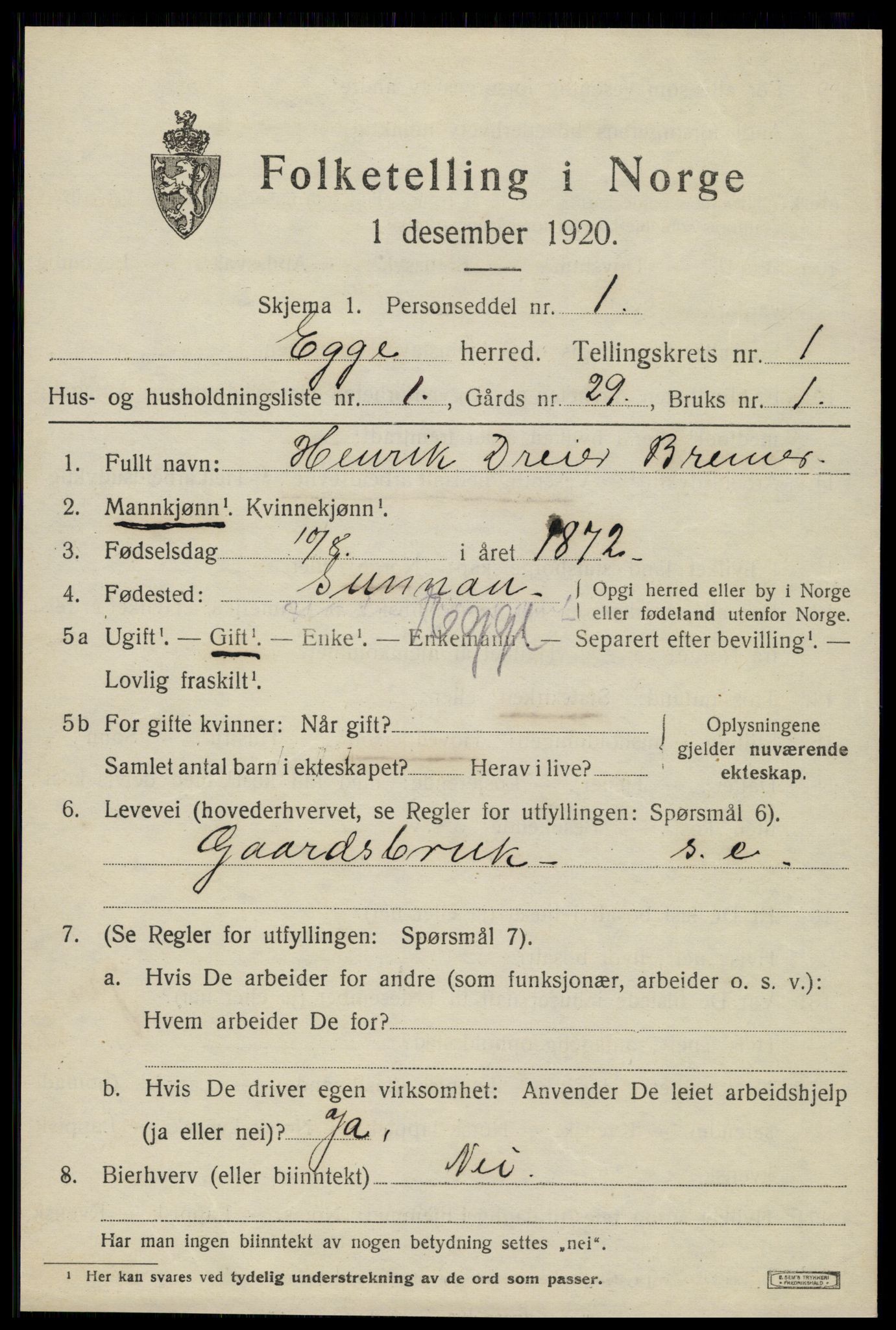 SAT, 1920 census for Egge, 1920, p. 584