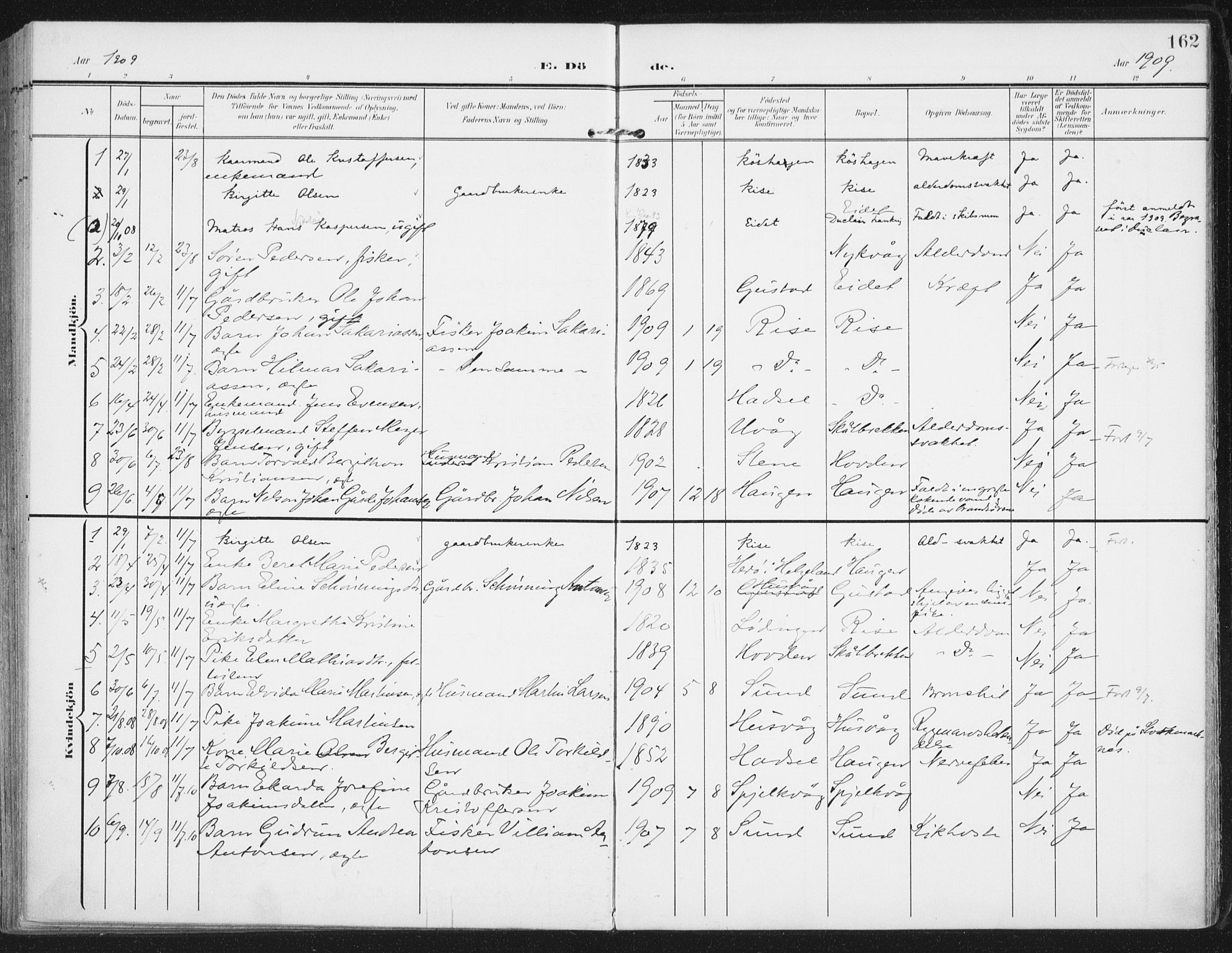 Ministerialprotokoller, klokkerbøker og fødselsregistre - Nordland, SAT/A-1459/892/L1321: Parish register (official) no. 892A02, 1902-1918, p. 162