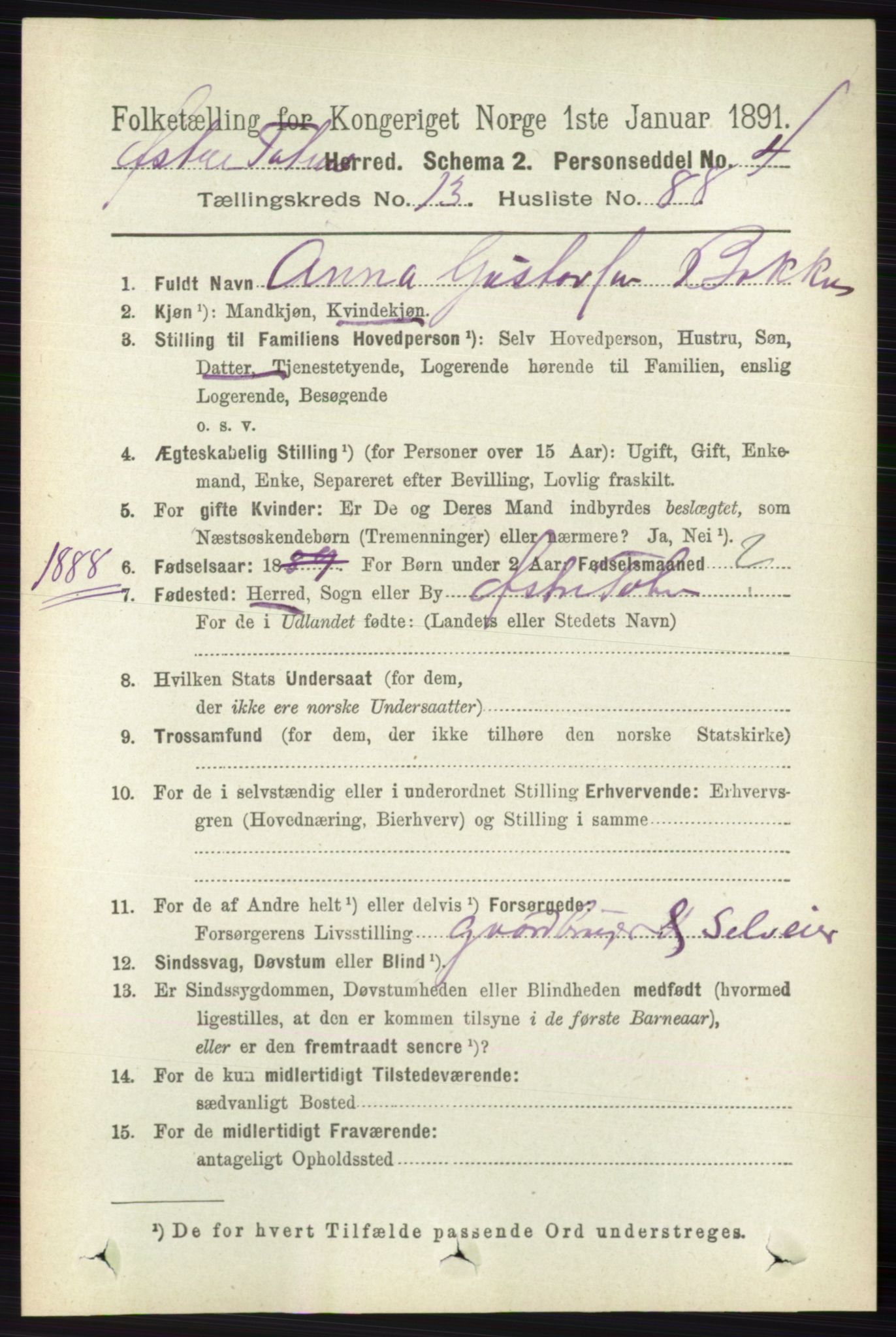 RA, 1891 census for 0528 Østre Toten, 1891, p. 8891