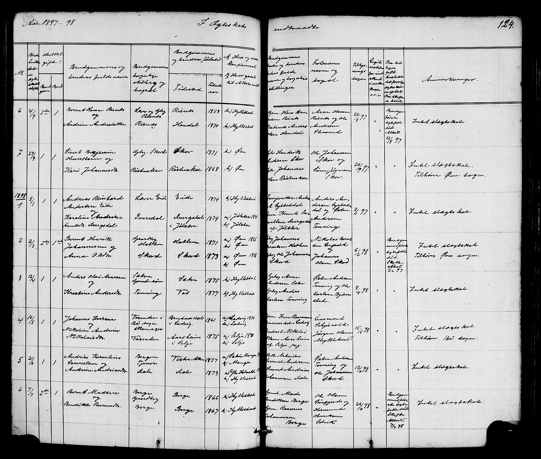 Hyllestad sokneprestembete, SAB/A-80401: Parish register (copy) no. A 2, 1876-1906, p. 124