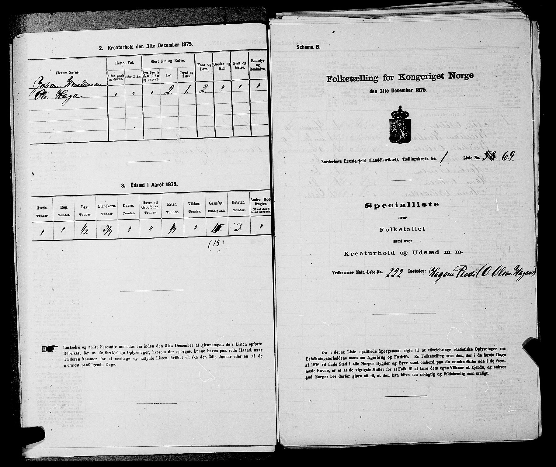 SAKO, 1875 census for 0613L Norderhov/Norderhov, Haug og Lunder, 1875, p. 95